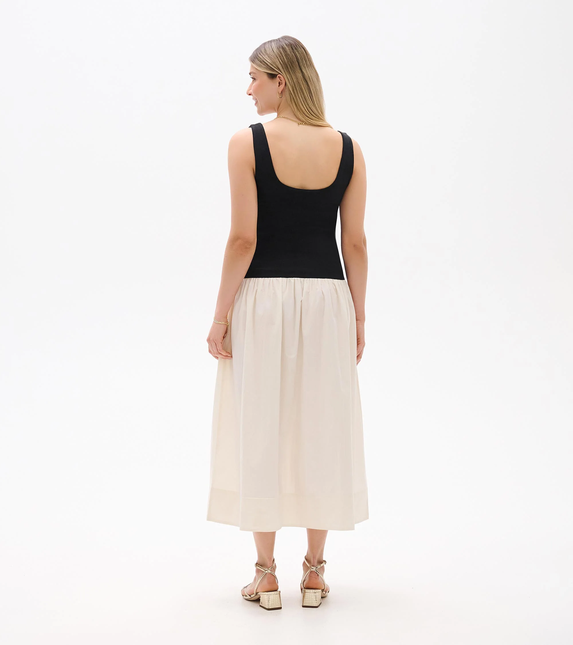 Mix Media Midi Dress - Whisper White and Black - Image 5