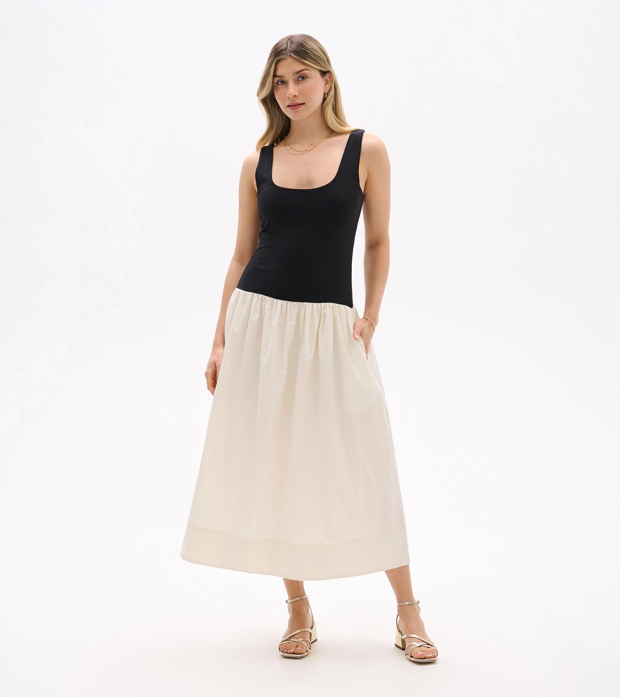 Mix Media Midi Dress - Whisper White and Black - Image 6