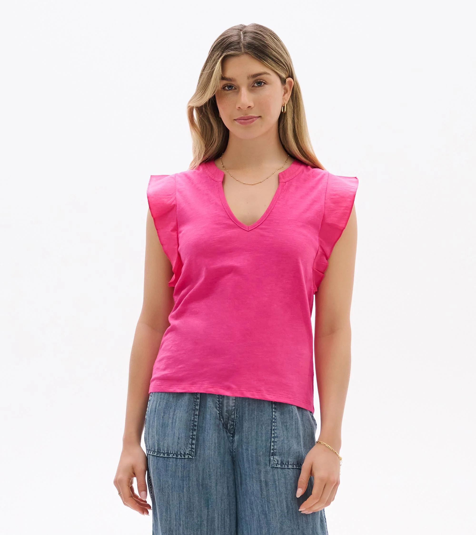 Mix Media Tank - Carmine Rose