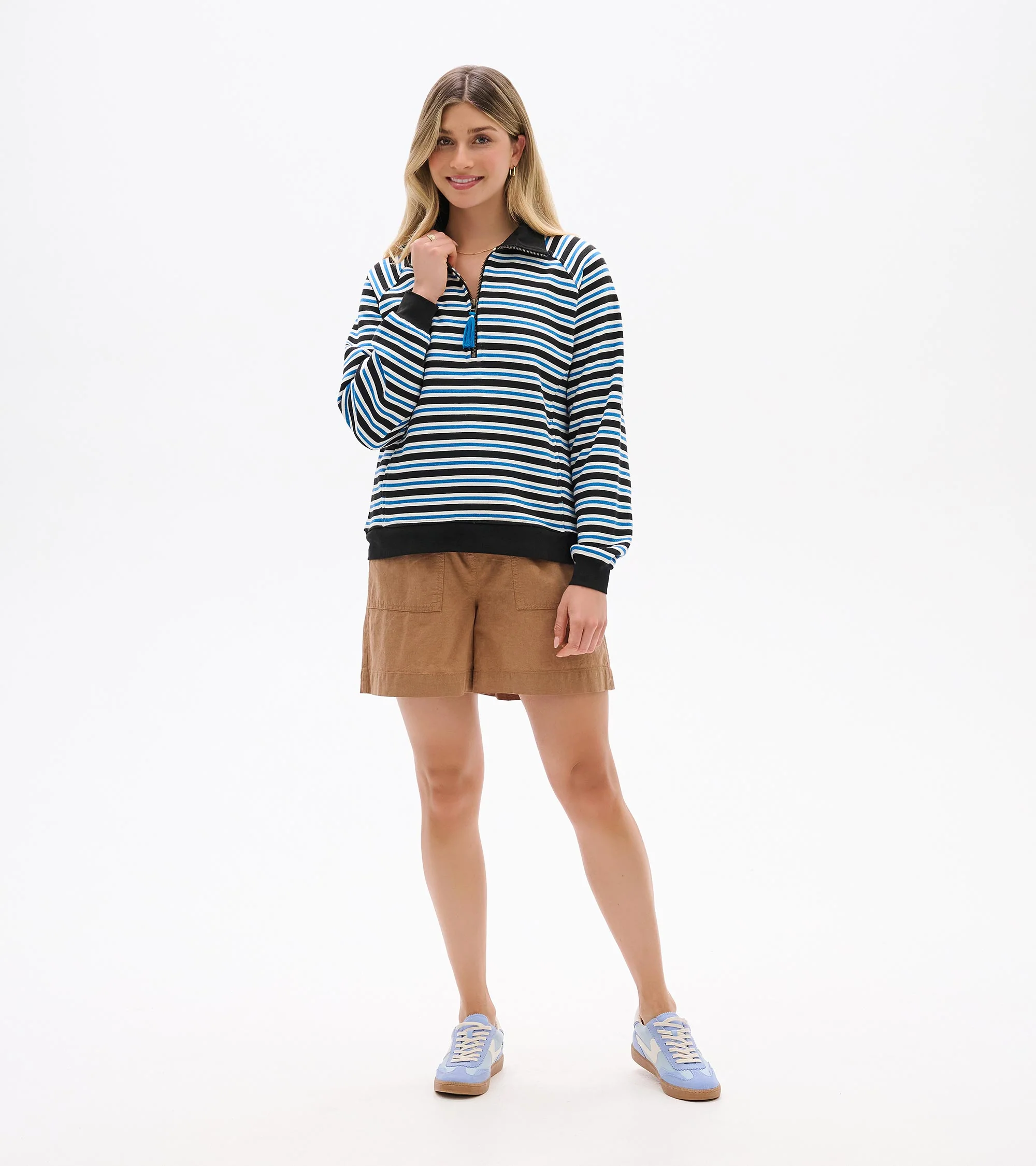 Mock Neck Pullover - Black Stripes - Image 3