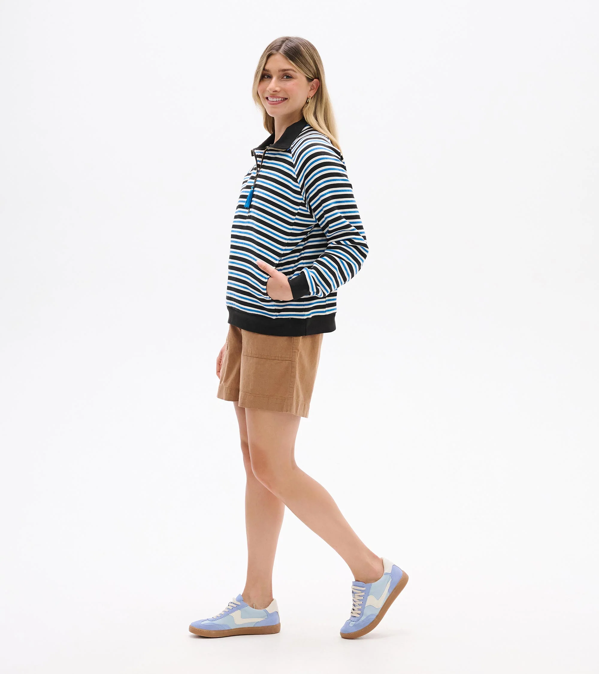 Mock Neck Pullover - Black Stripes - Image 4