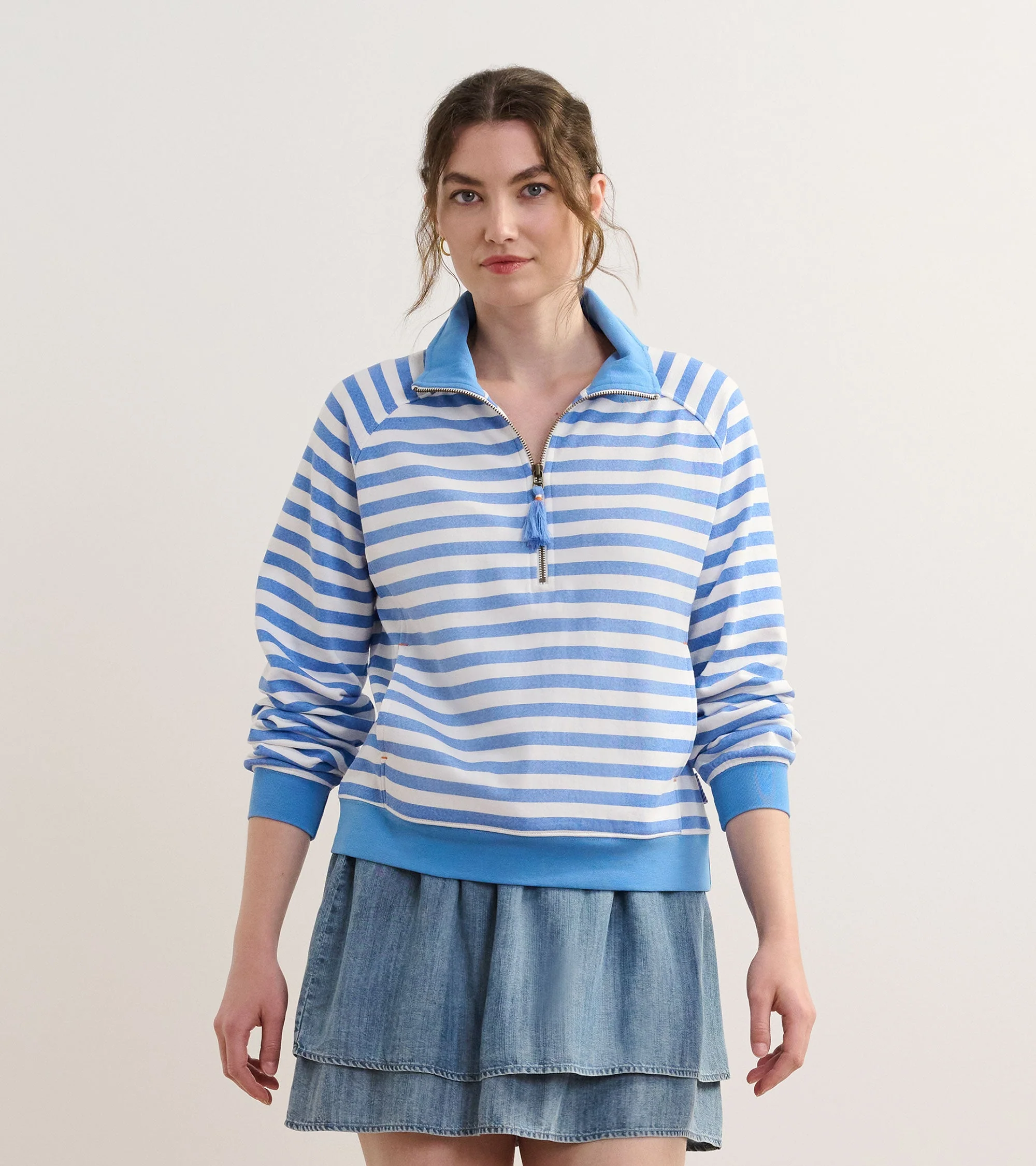 Mock Neck Pullover - Marina Stripes