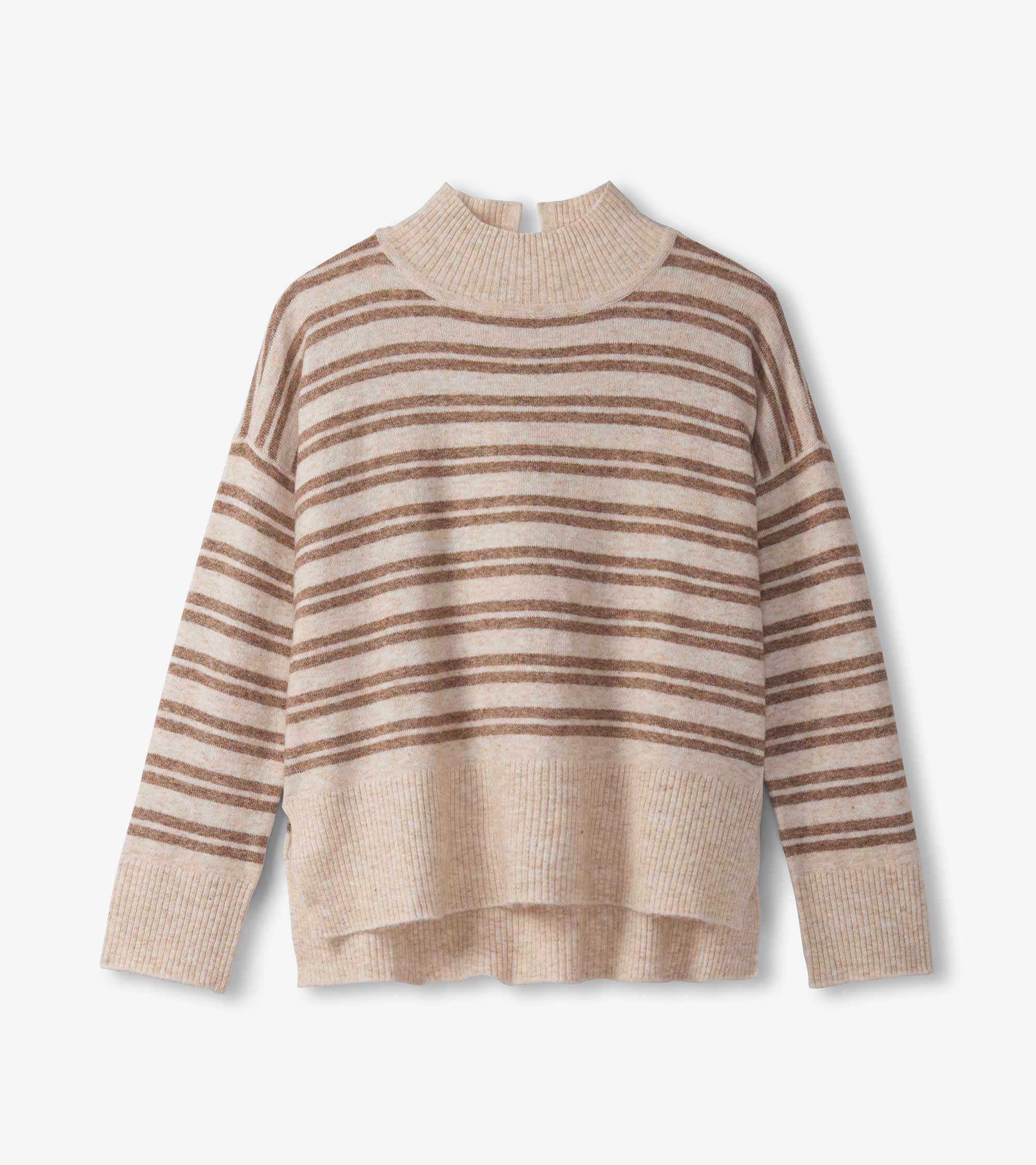 Mock Neck Sweater - Double Stripe Camel - Image 2