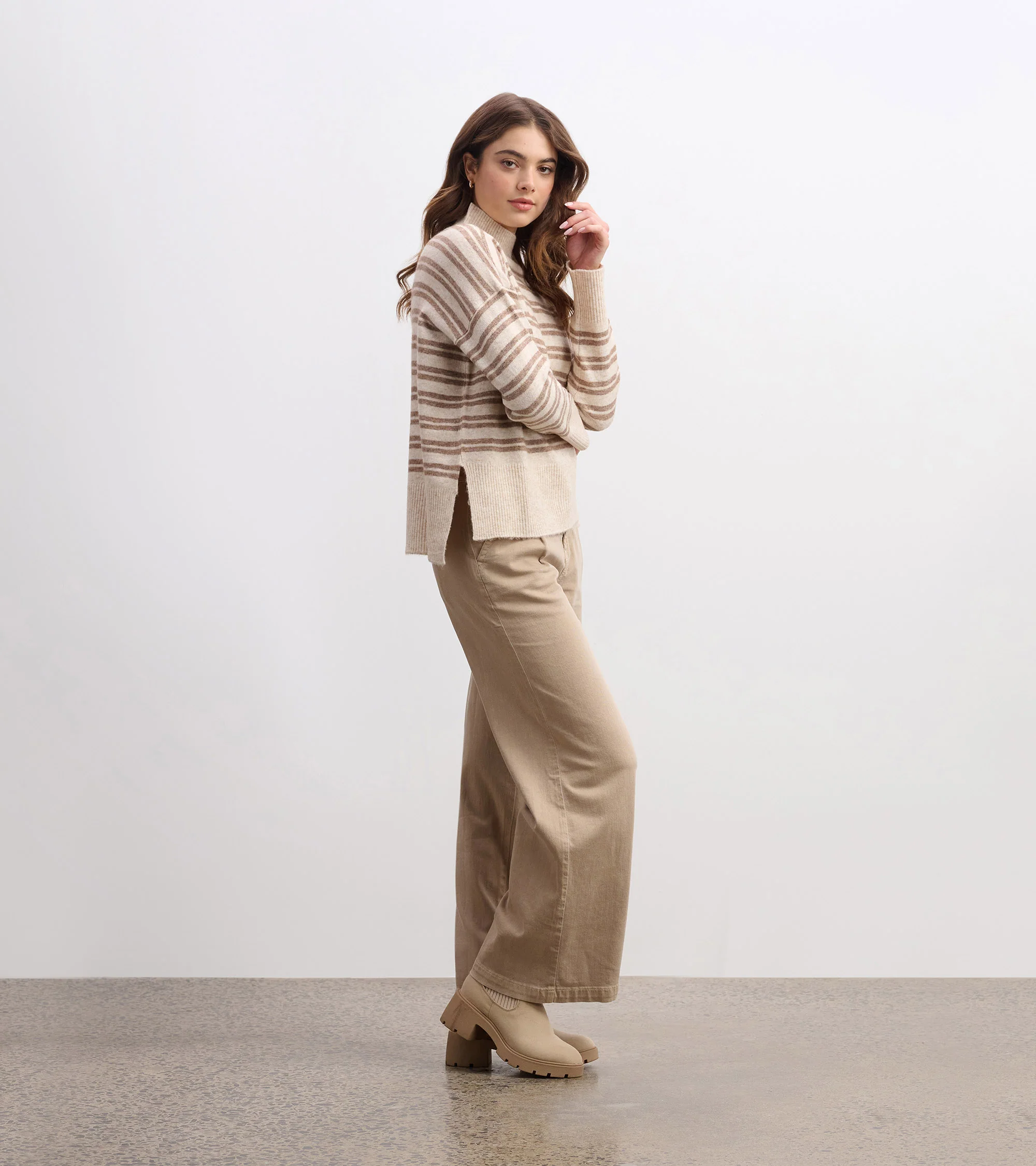 Mock Neck Sweater - Double Stripe Camel - Image 4