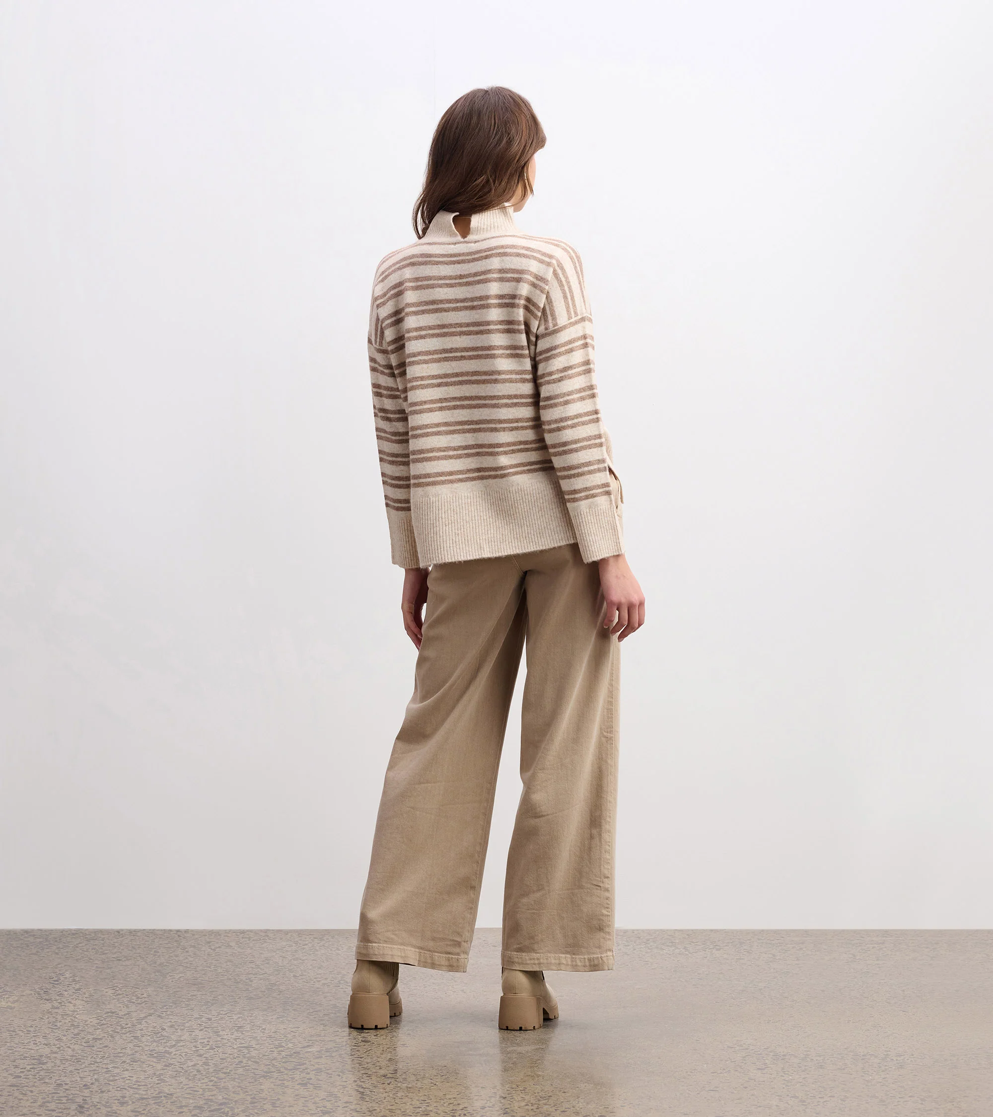 Mock Neck Sweater - Double Stripe Camel - Image 5