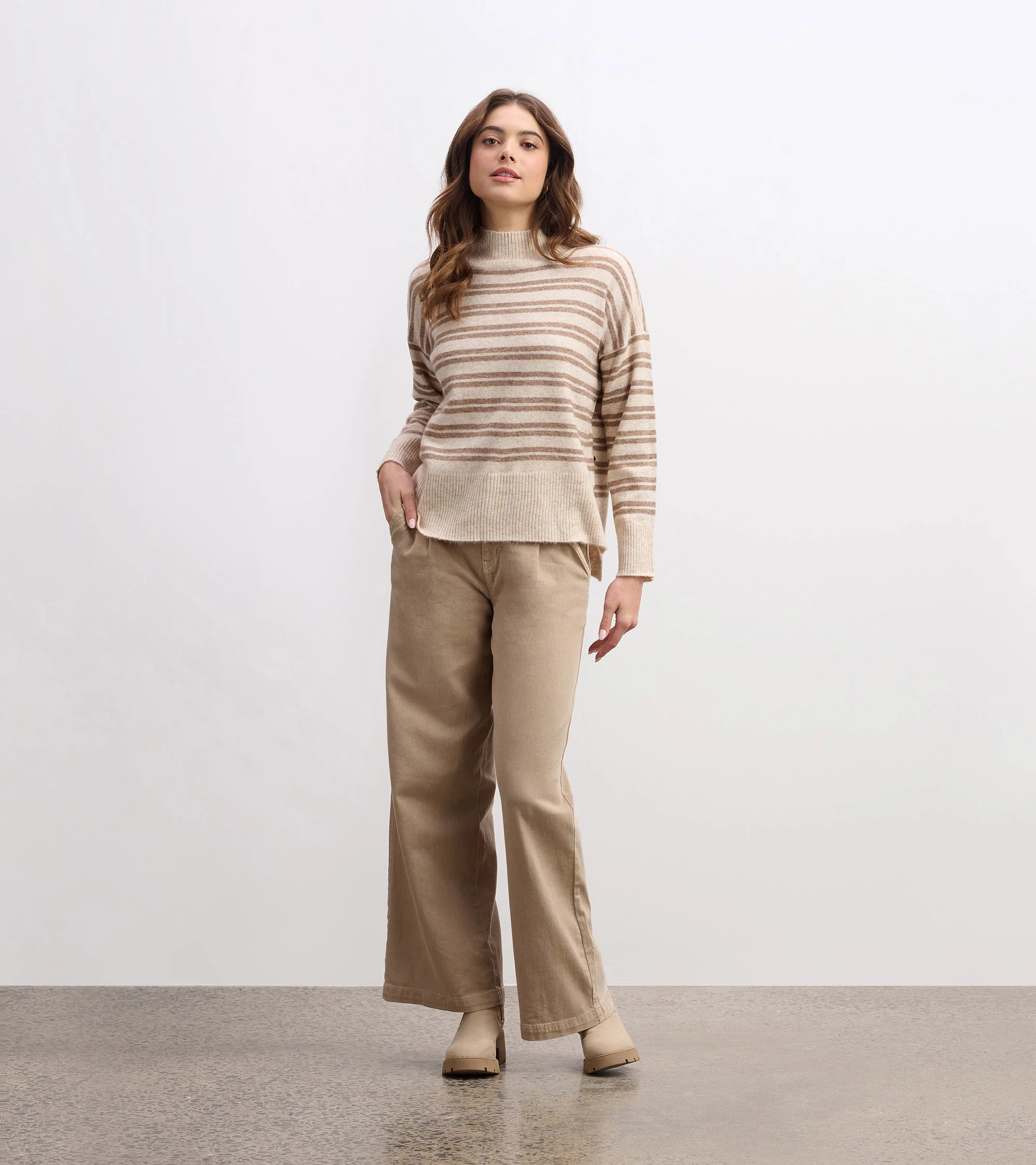 Mock Neck Sweater - Double Stripe Camel - Image 6