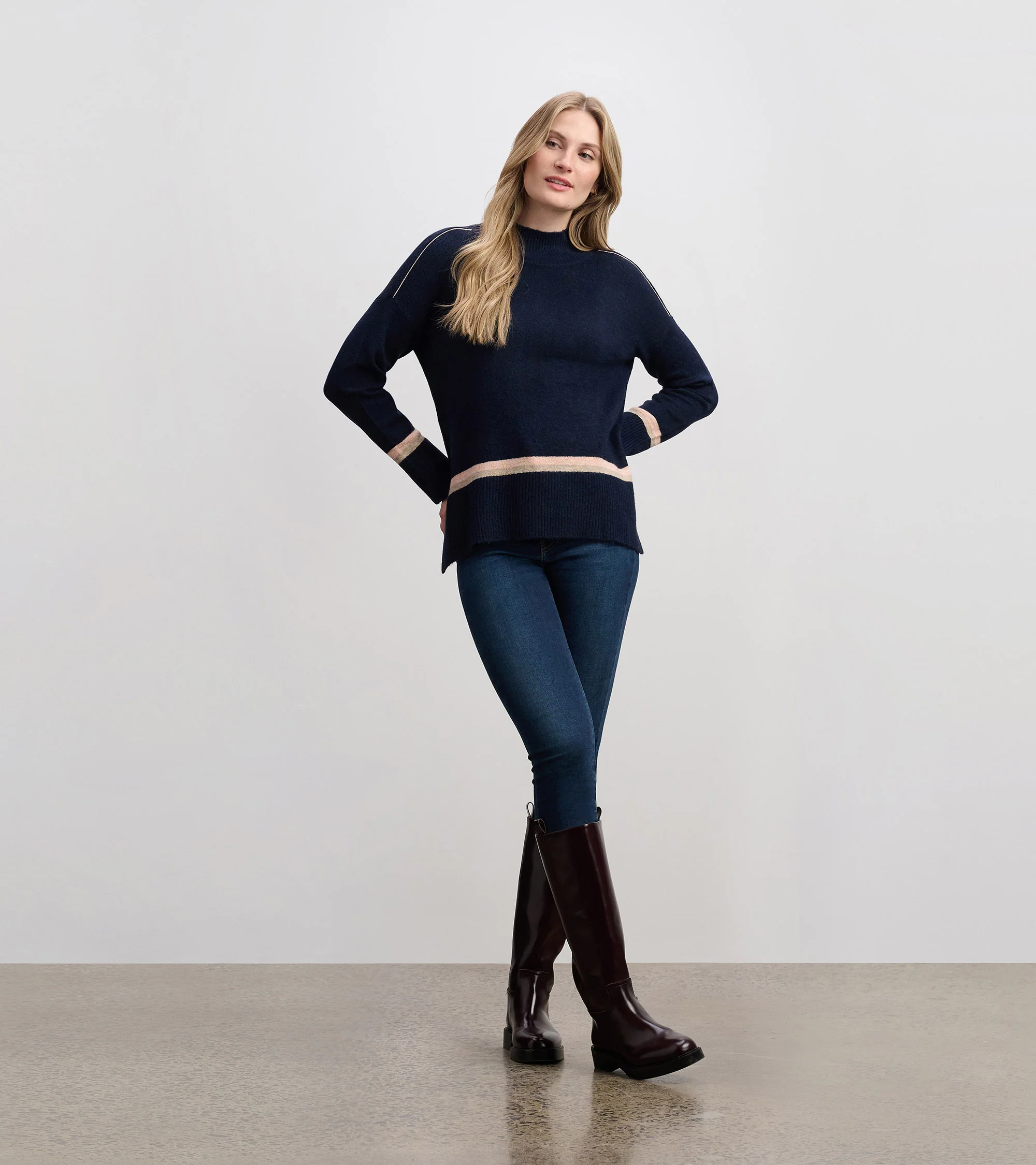 Mock Neck Sweater - Navy Stripe - Image 5