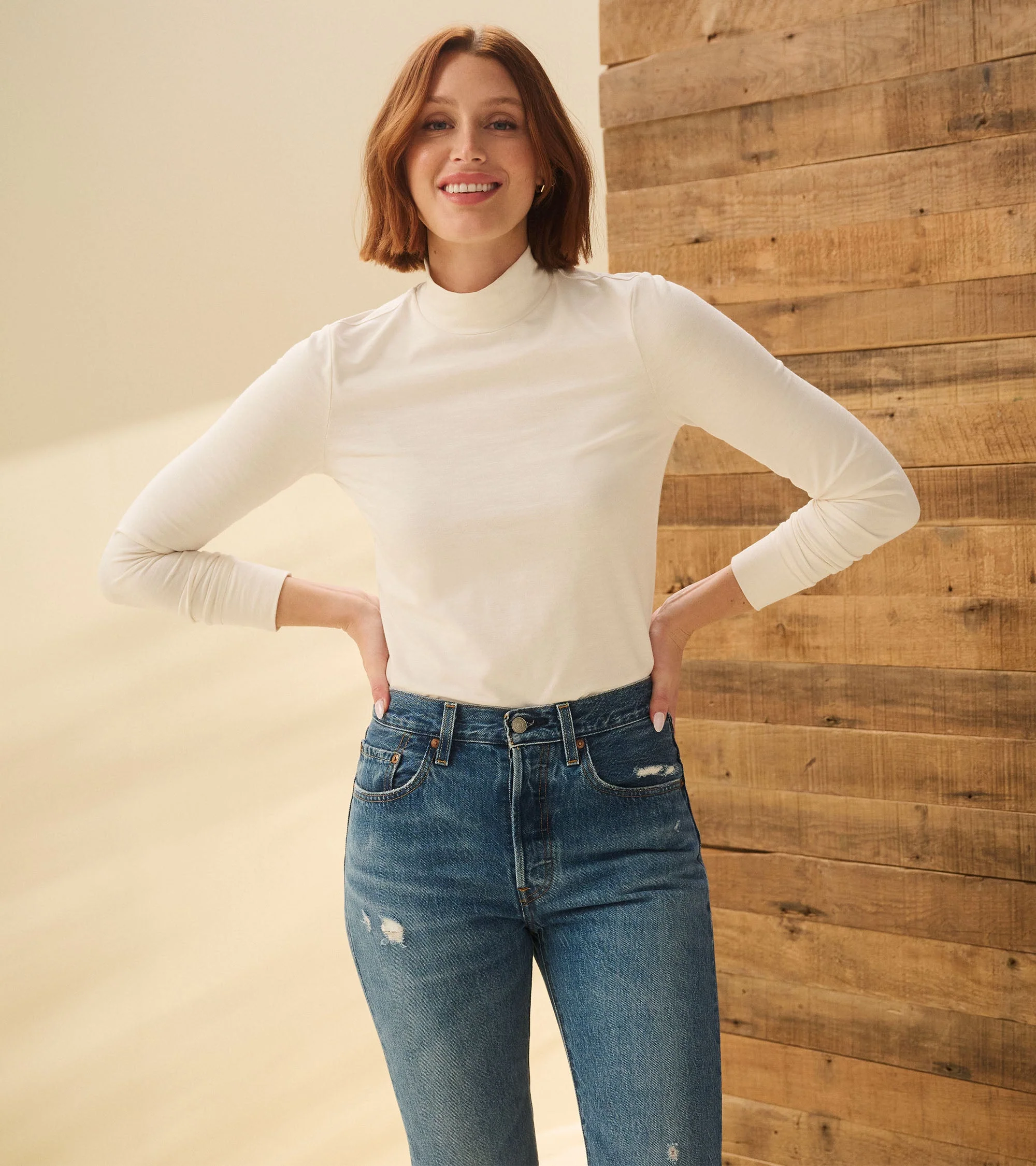 Mock Neck Top - Cream White - Image 3