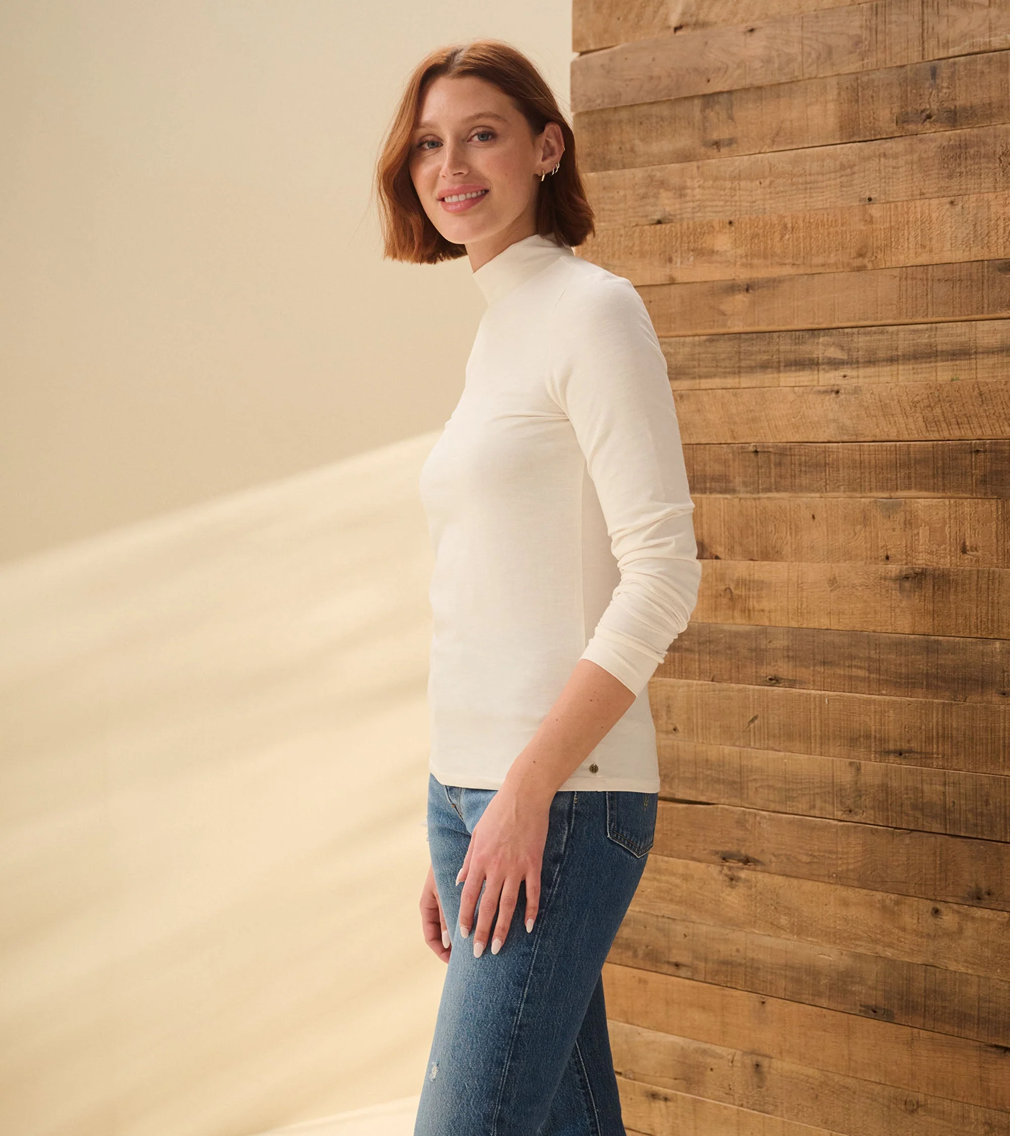 Mock Neck Top - Cream White - Image 5
