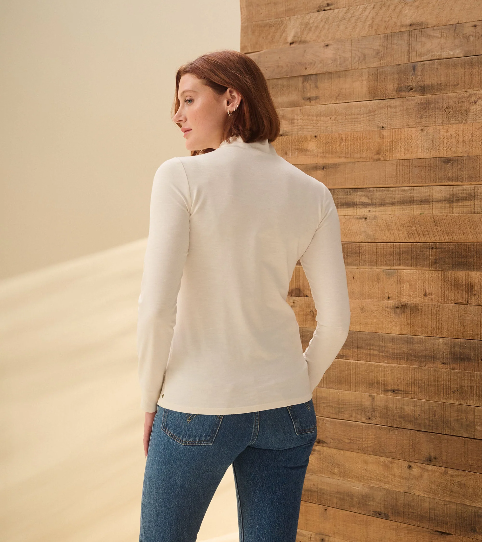 Mock Neck Top - Cream White - Image 6