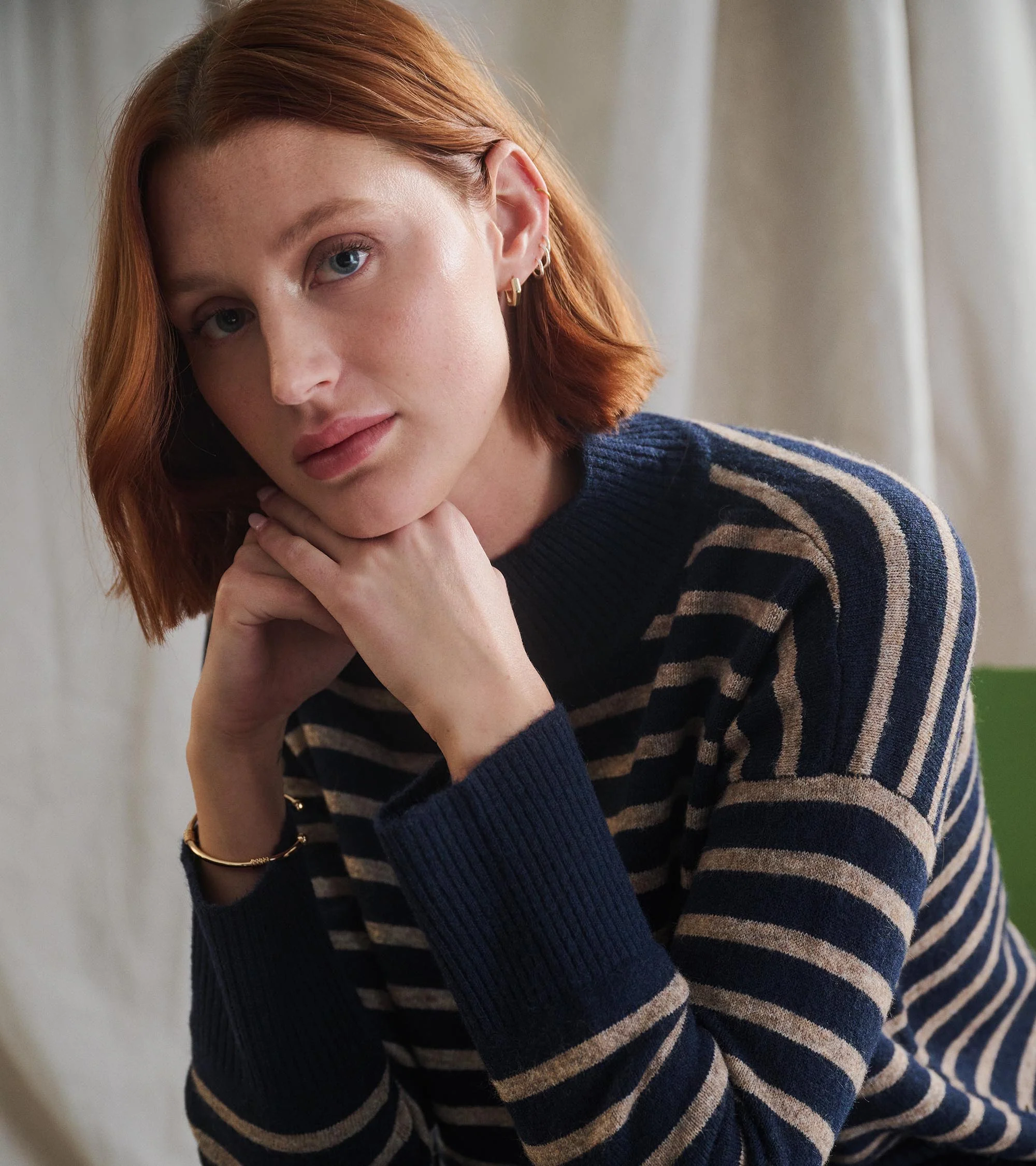 Mock Neck Tunic - Navy Taupe Stripes - Image 6