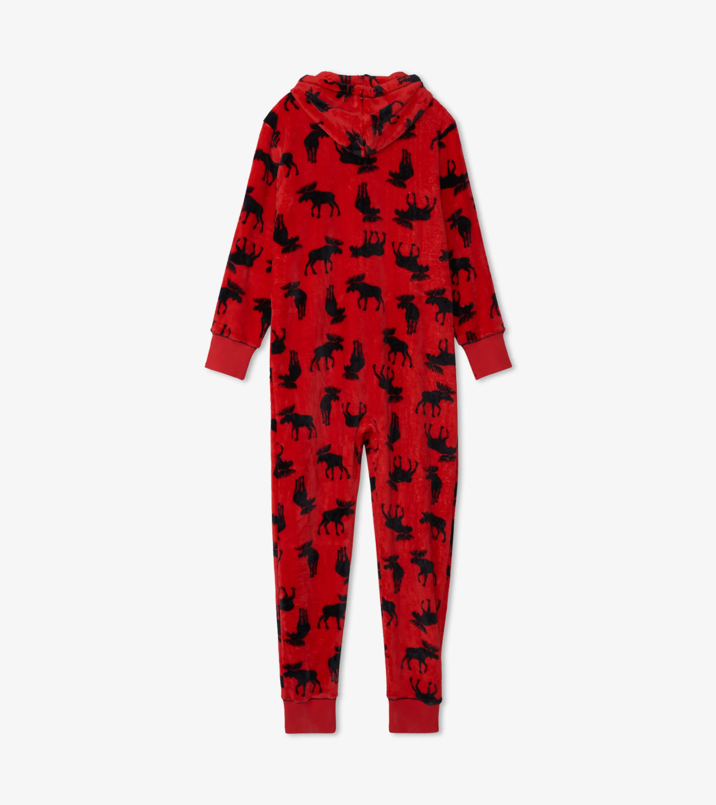 Adult Moose on Red Hooded Fleece Jumpsuit - Image 3