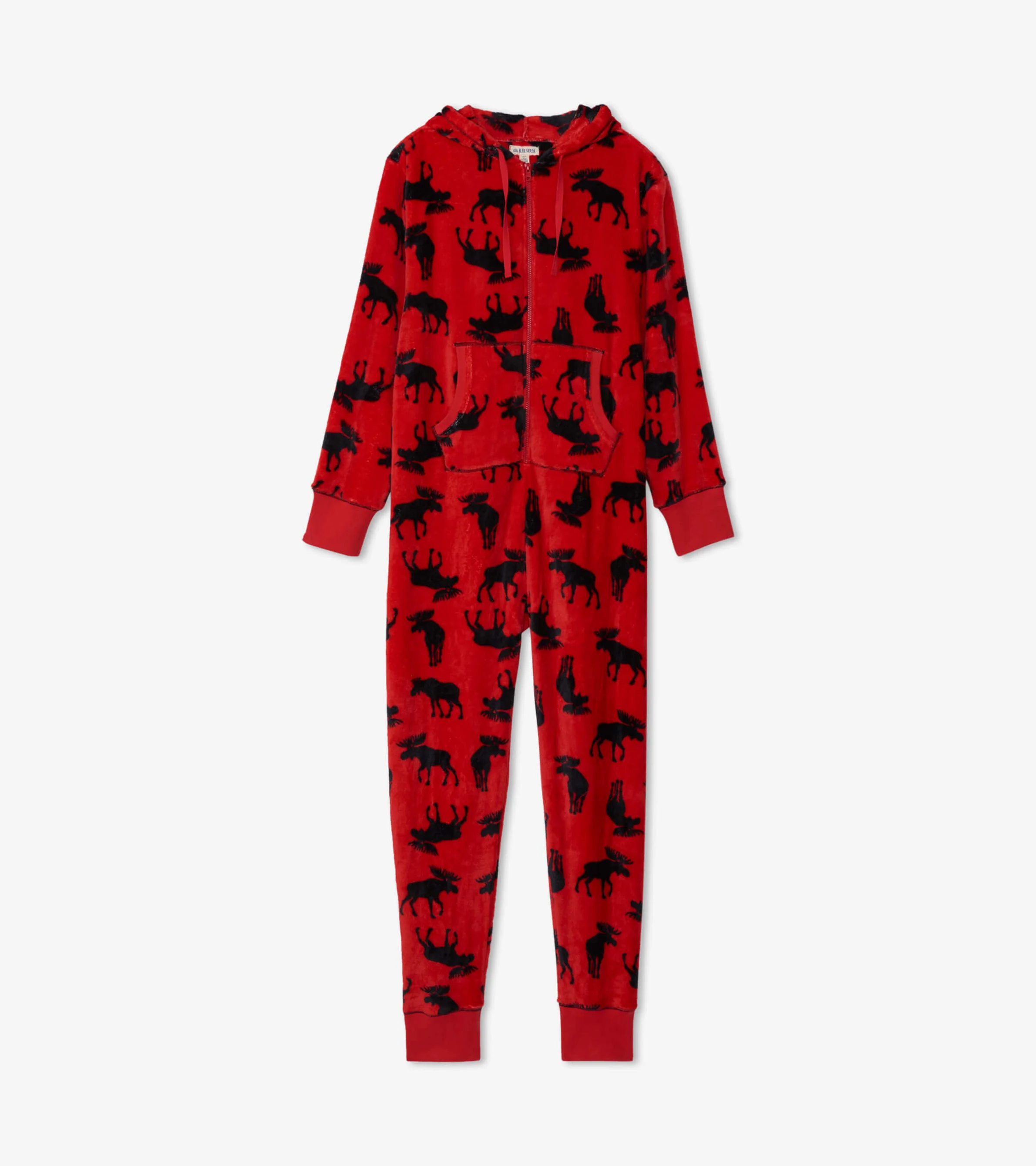 Adult Moose on Red Hooded Fleece Jumpsuit - Image 4