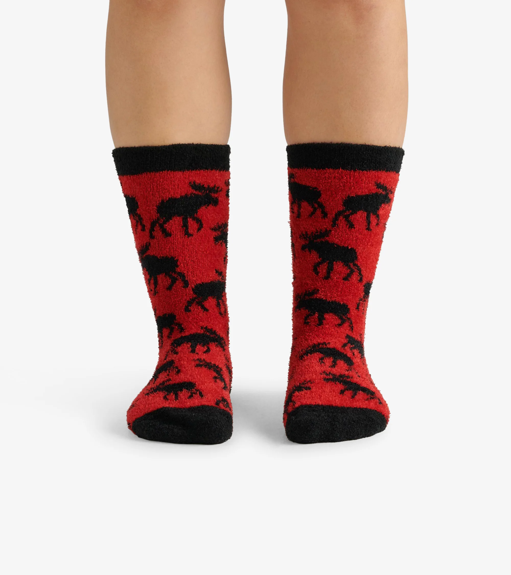Moose On Red Fuzzy Socks - Image 3