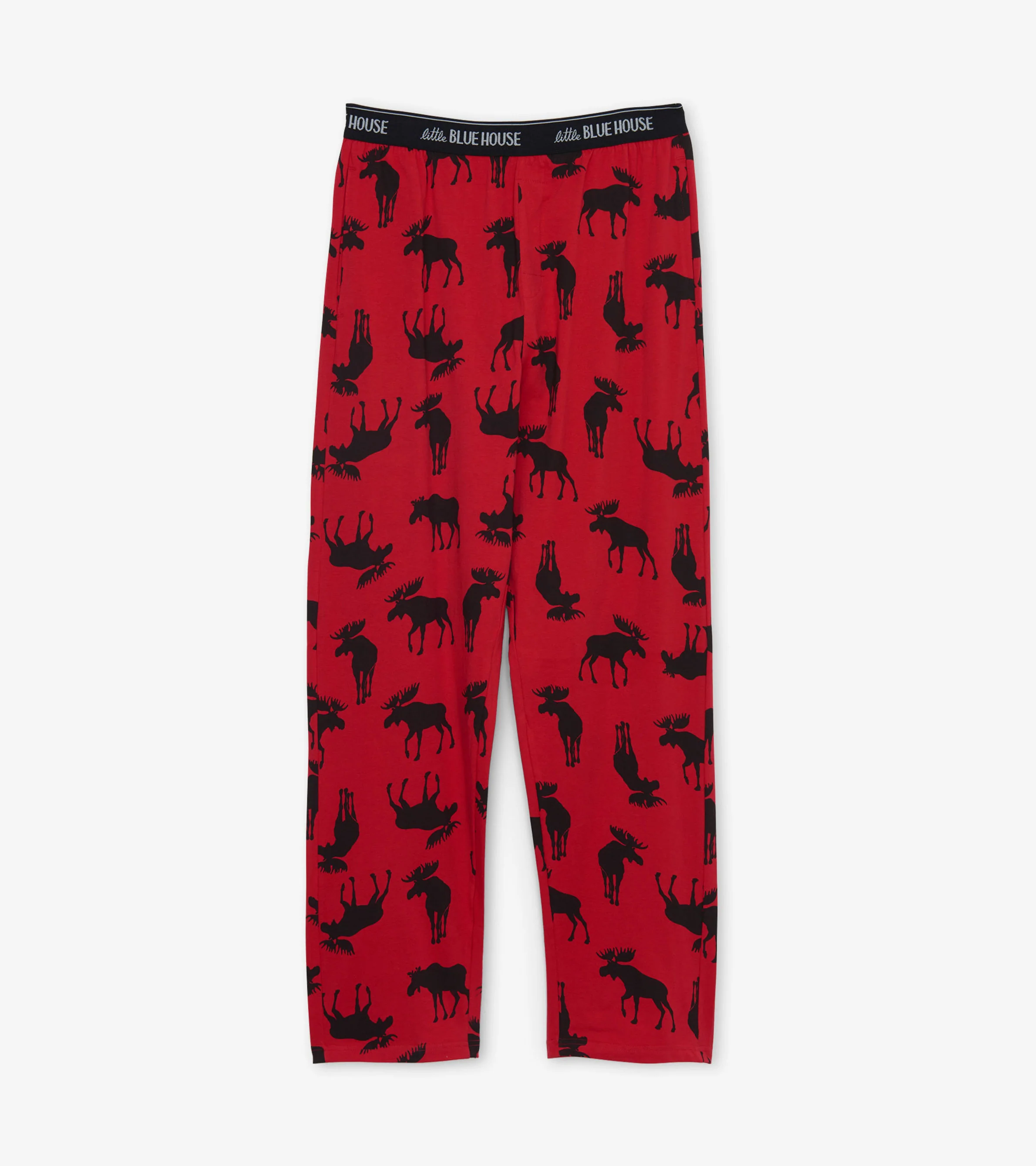 Moose On Red Men's Stretch Cotton Pajama Pants - Image 3