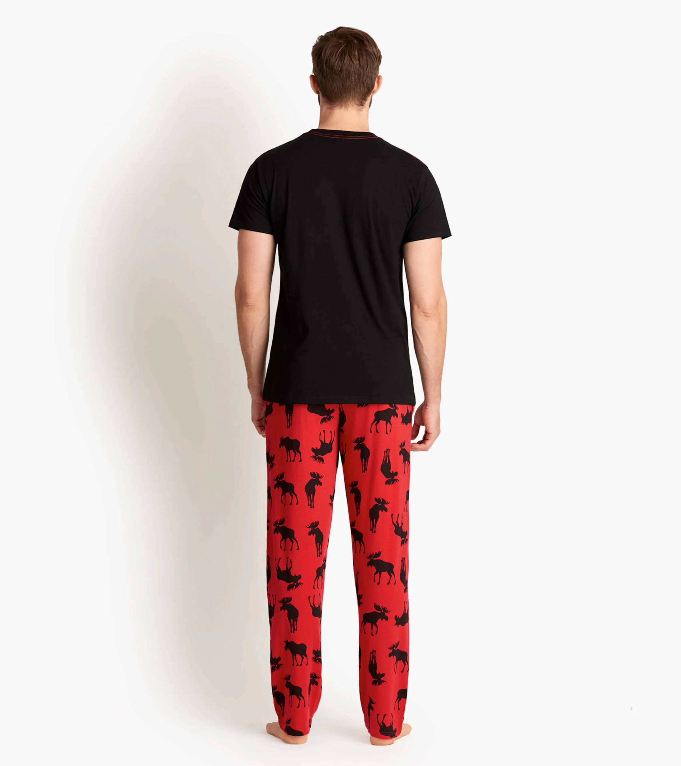 Moose On Red Men's Stretch Cotton Pajama Pants - Image 5