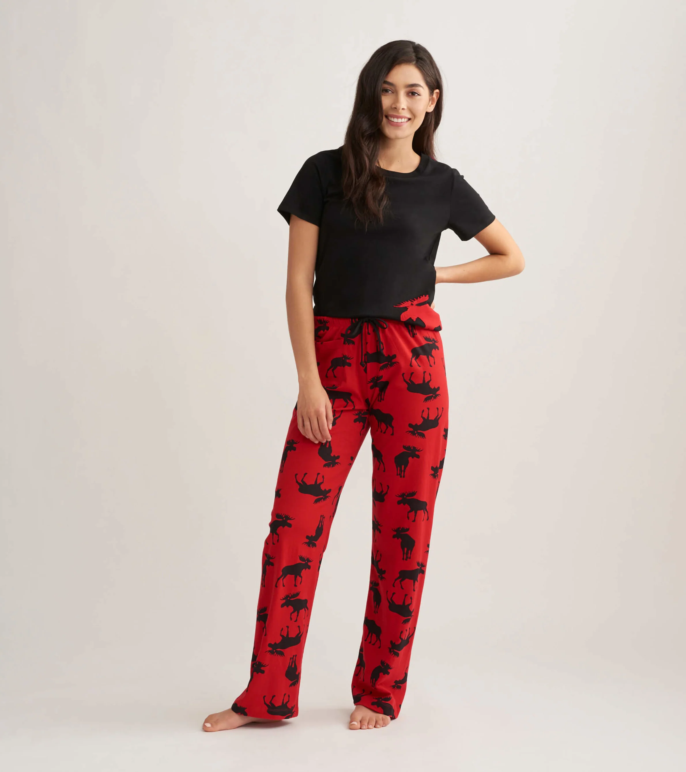 Moose on Red Women's Cotton Pajama Pants - Image 3