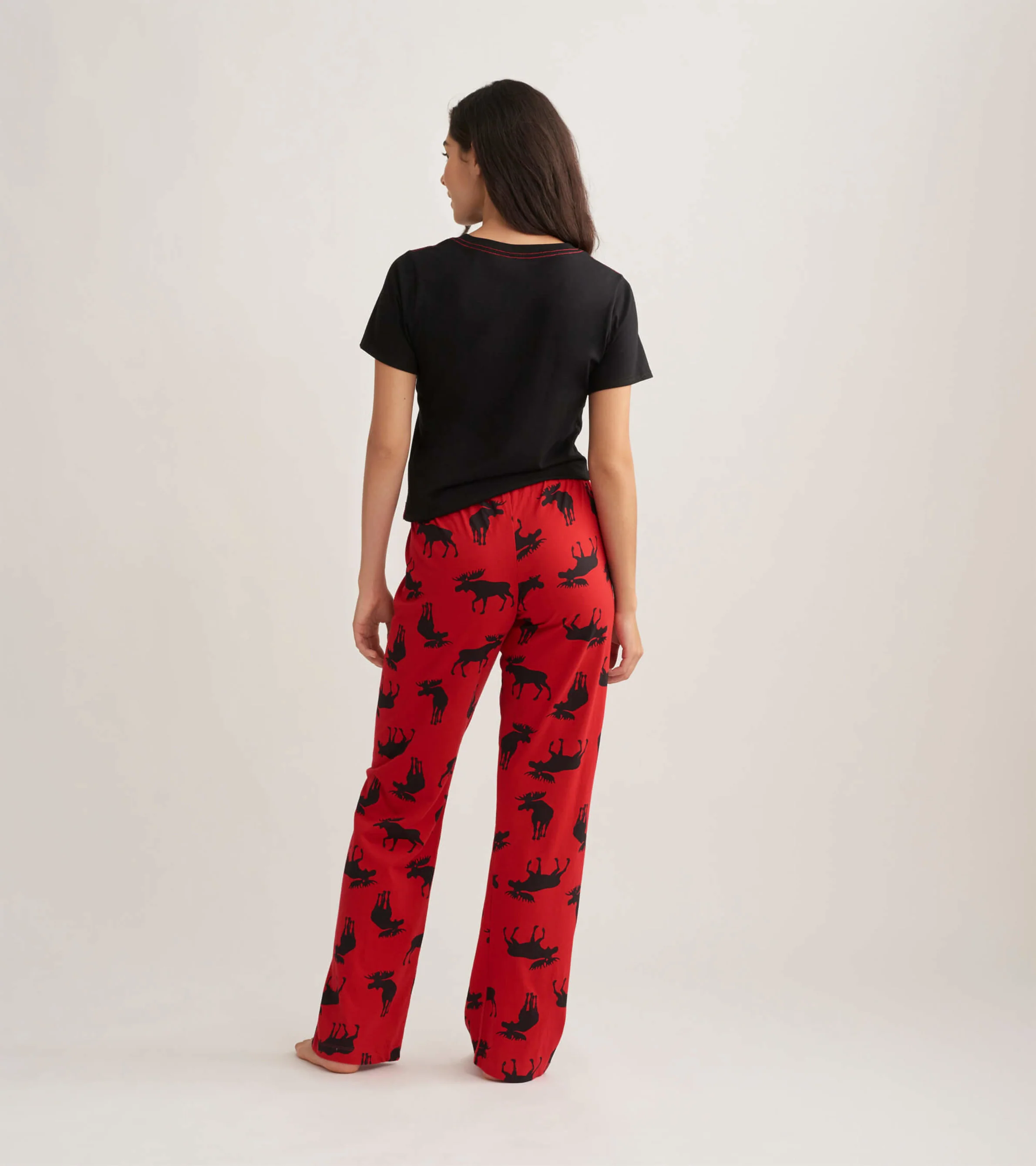 Moose on Red Women's Cotton Pajama Pants - Image 4