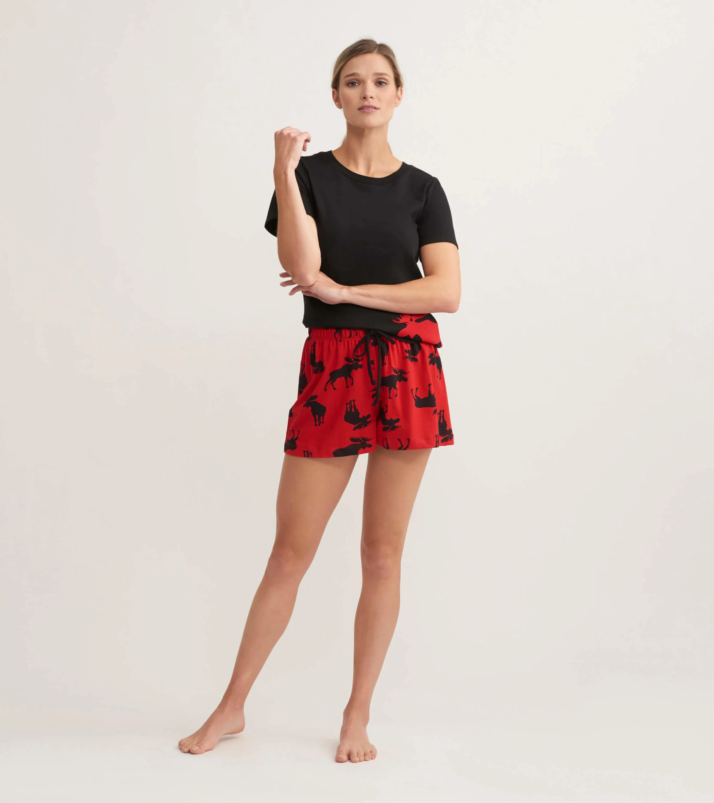 Moose on Red Women's Cotton Sleep Shorts - Image 3