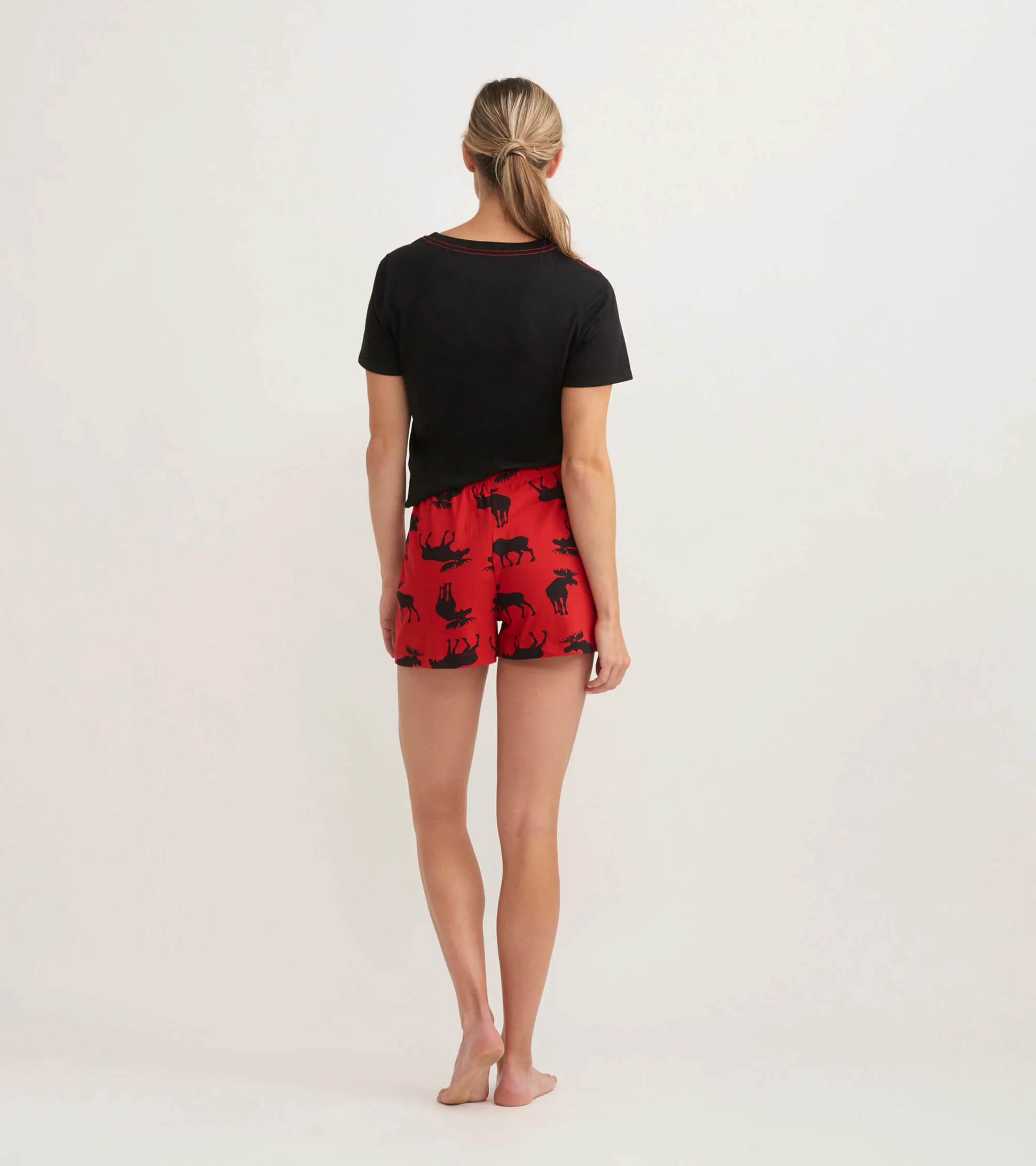 Moose on Red Women's Cotton Sleep Shorts - Image 4