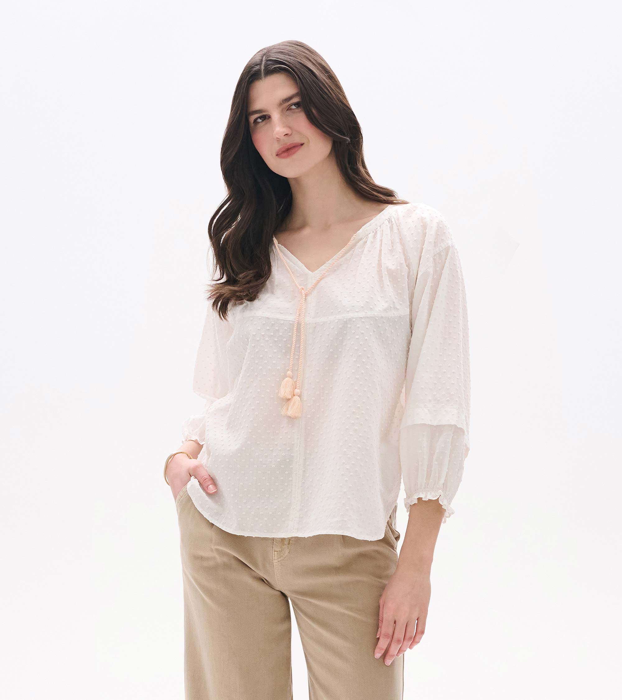 Naomi Blouse - Blush Swiss Dot