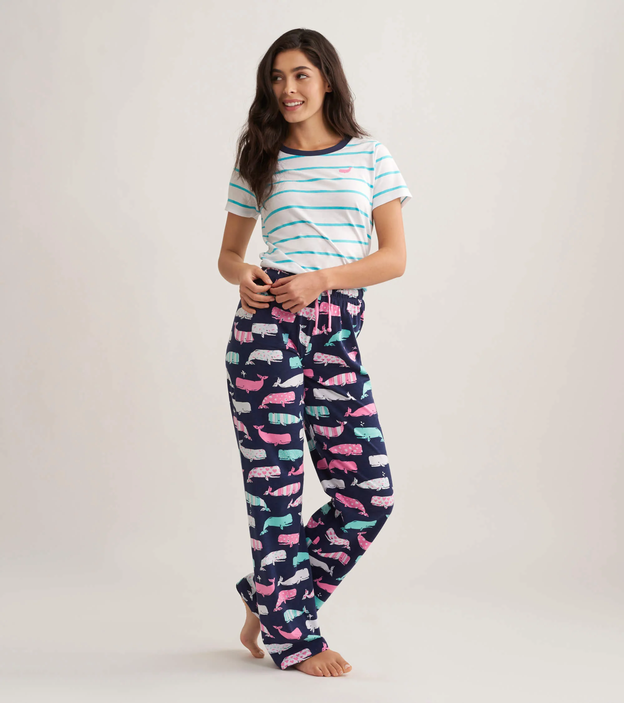 Nautical Whales Women's Cotton Pajama Pants - Image 3