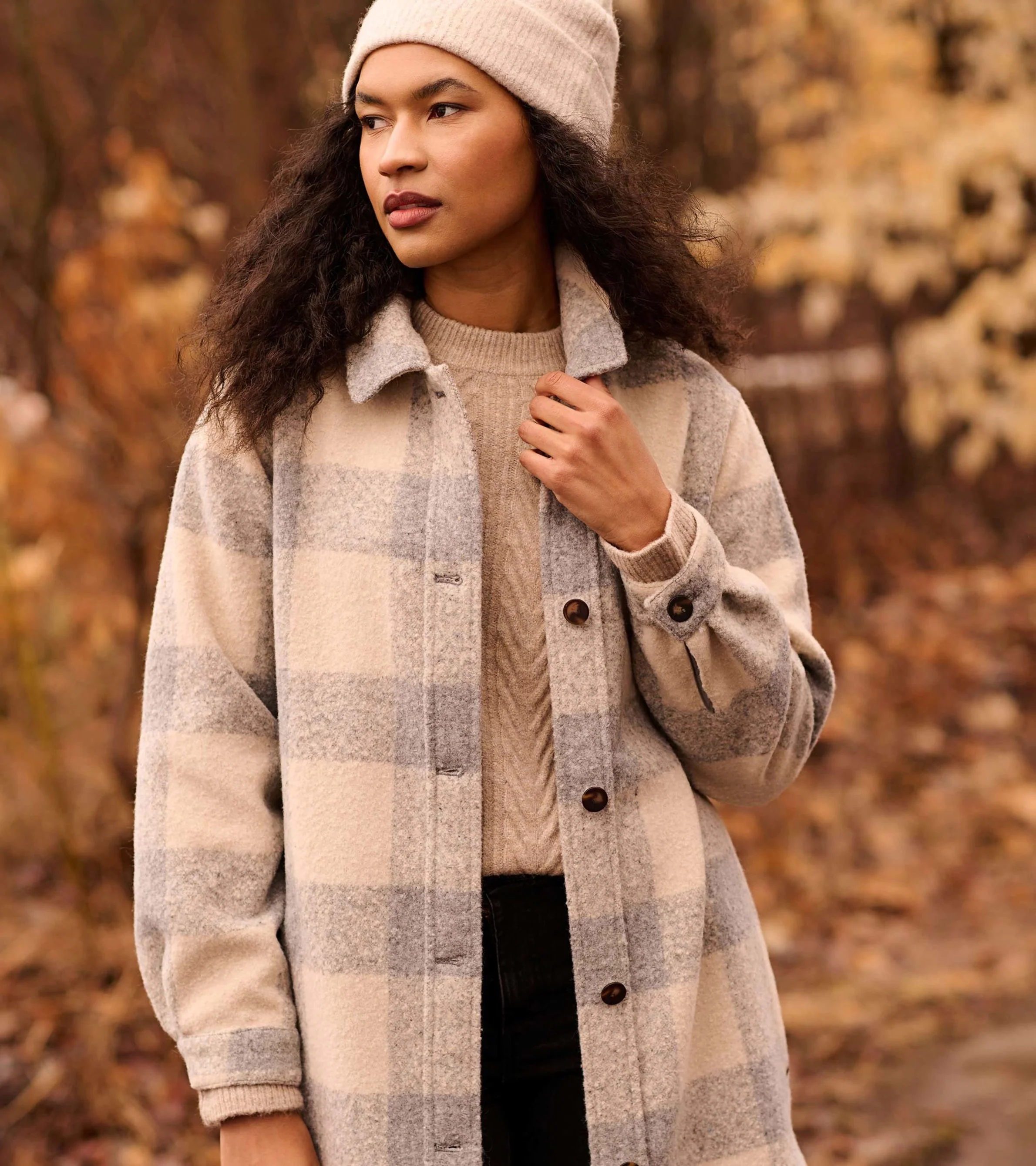 Neutral Plaid Heritage Women's Overshirt - Image 2