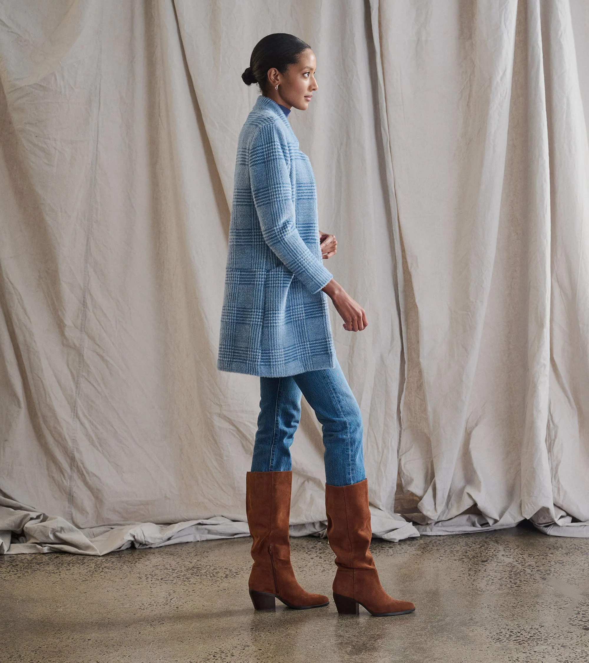 Open Front Jacket - Blue Check - Image 3