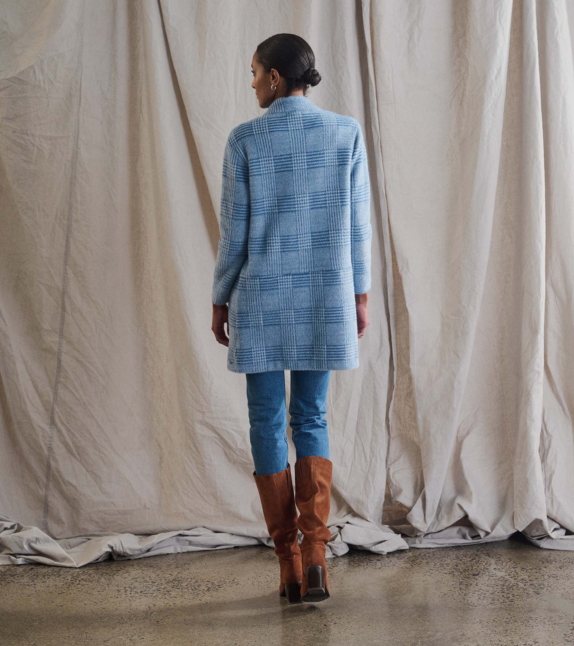 Open Front Jacket - Blue Check - Image 4