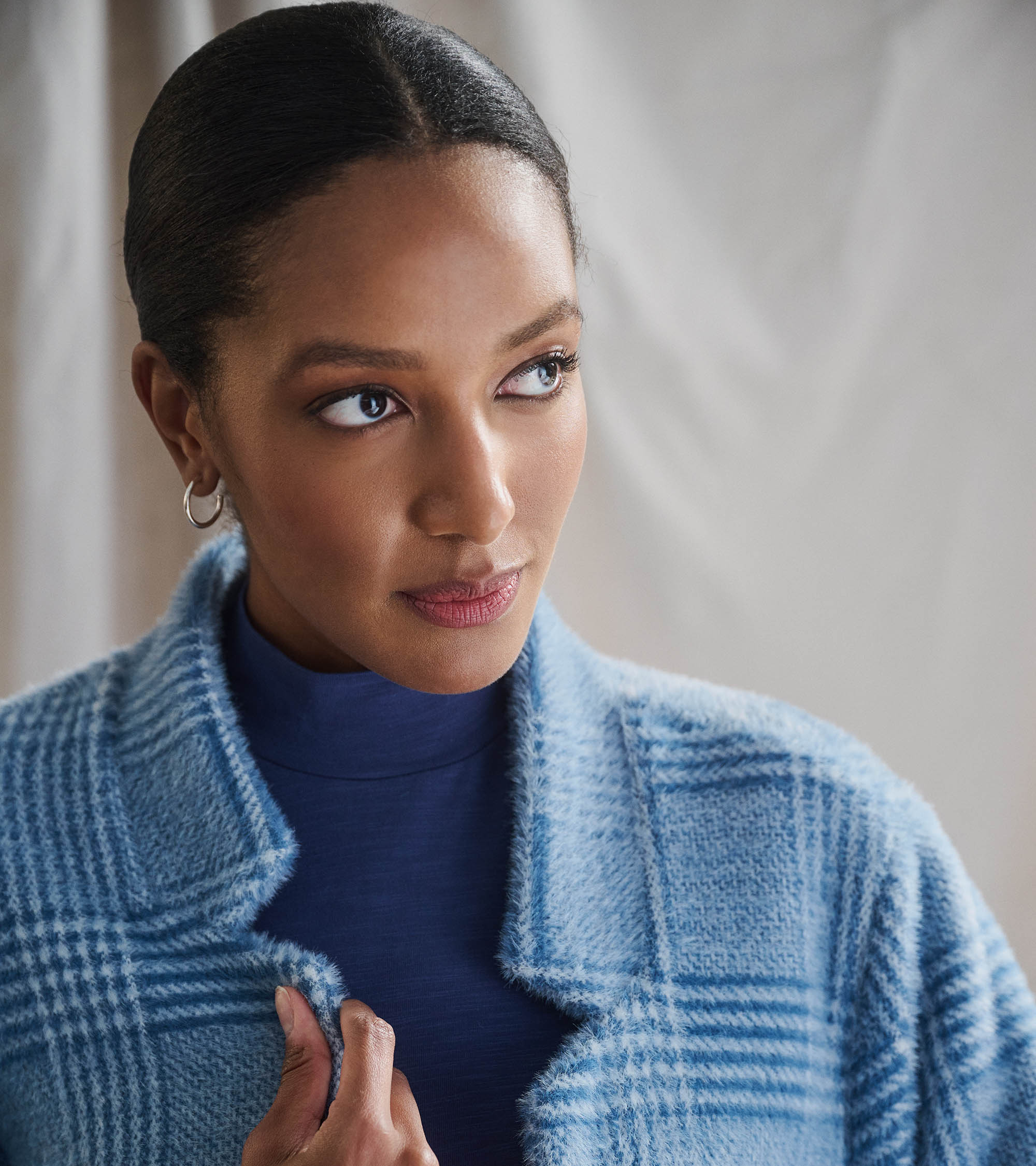 Open Front Jacket - Blue Check - Image 5