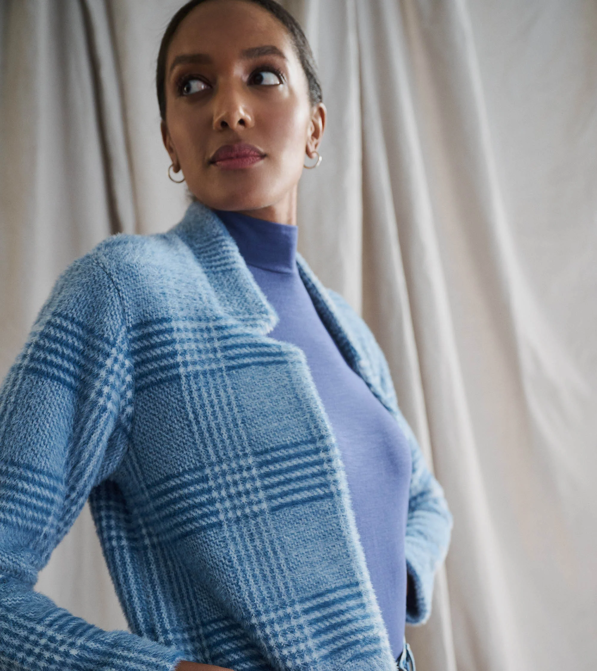 Open Front Jacket - Blue Check - Image 6