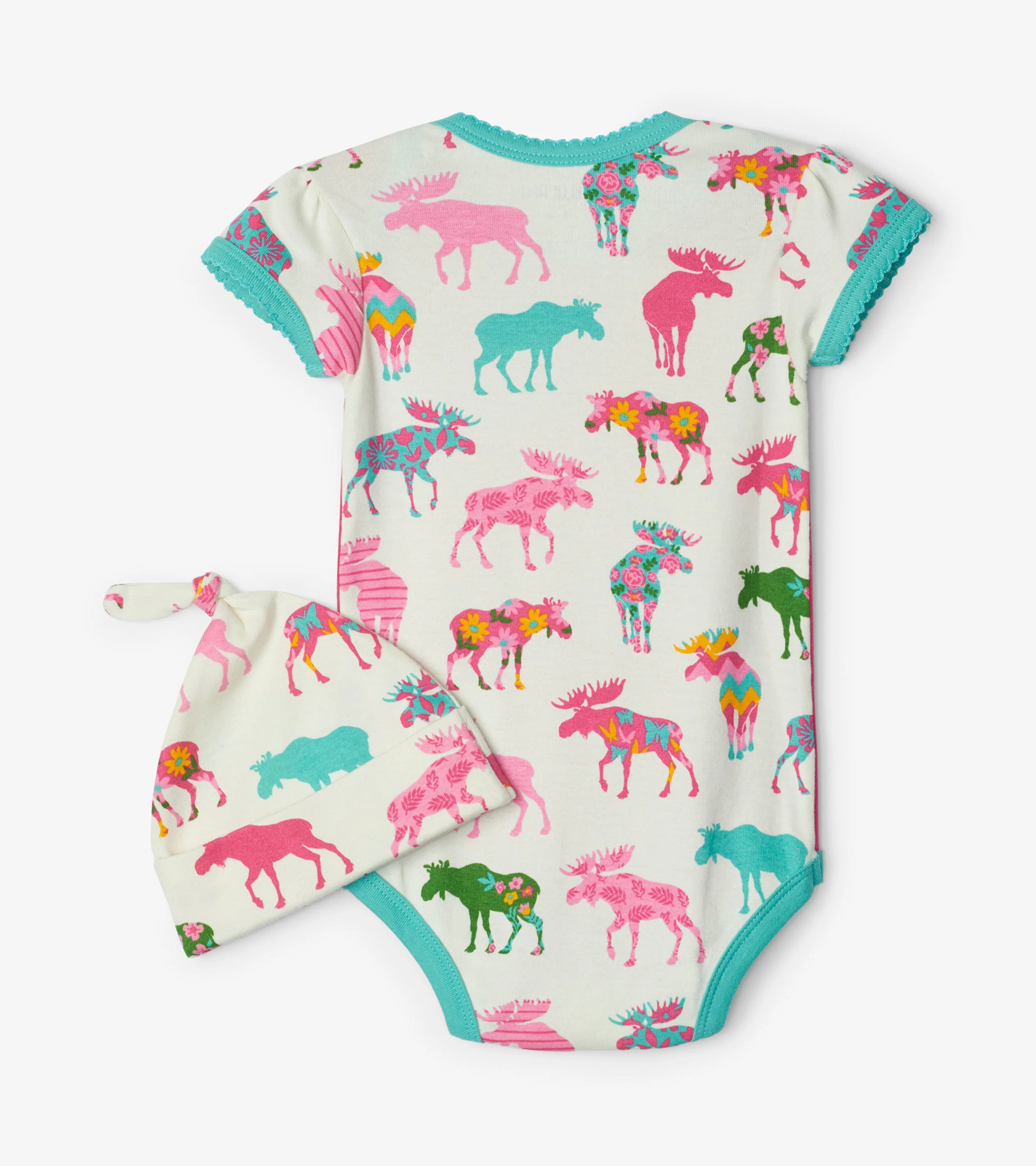 Patterned Moose Baby Bodysuit with Hat - Image 2