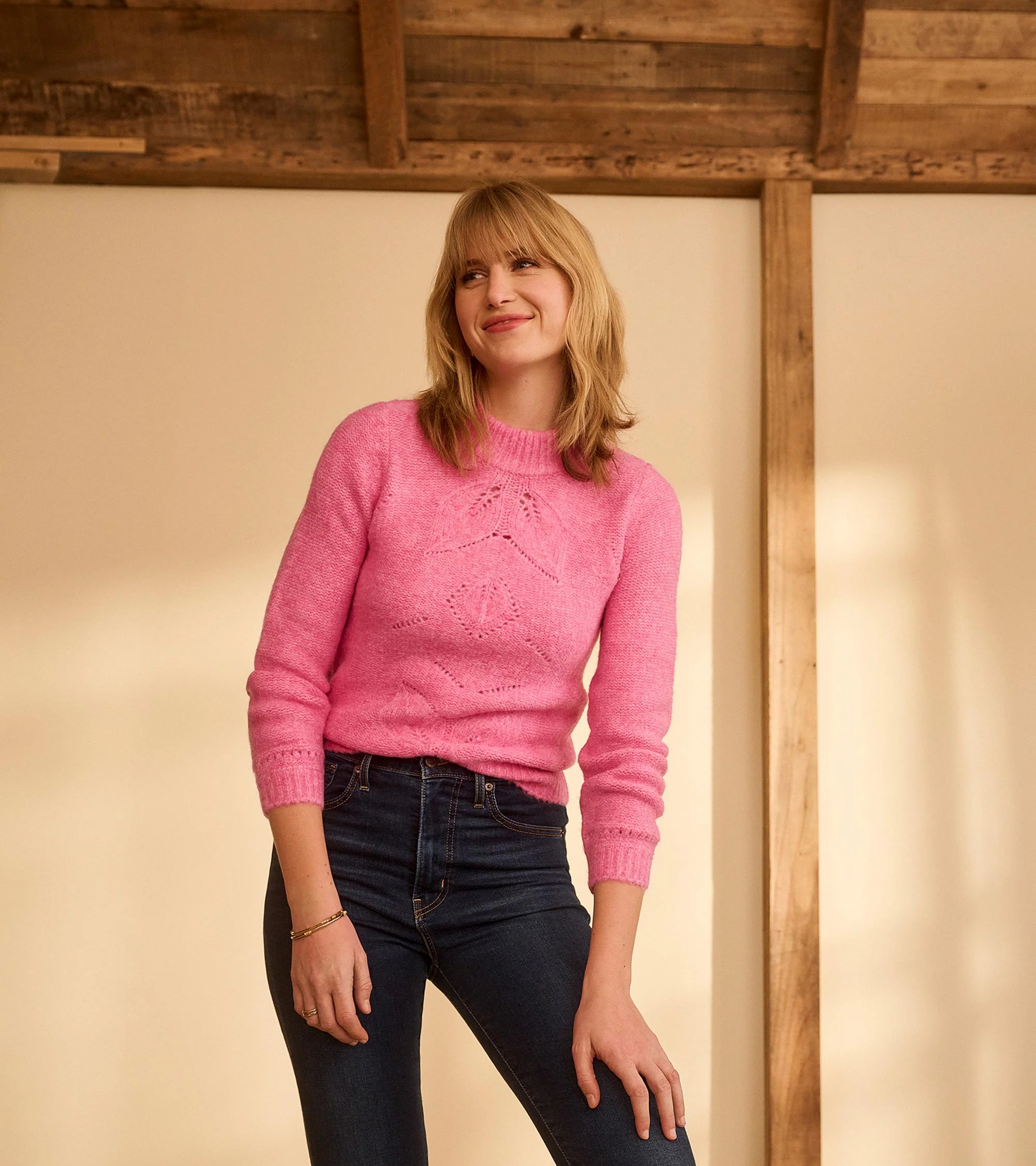 Petal Cable Sweater - Raspberry Pink - Image 4