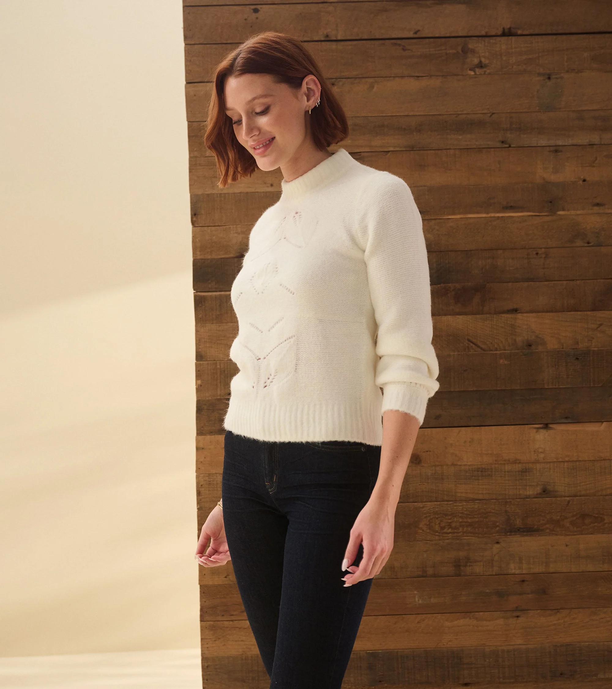 Petal Cable Sweater - Winter White - Image 3