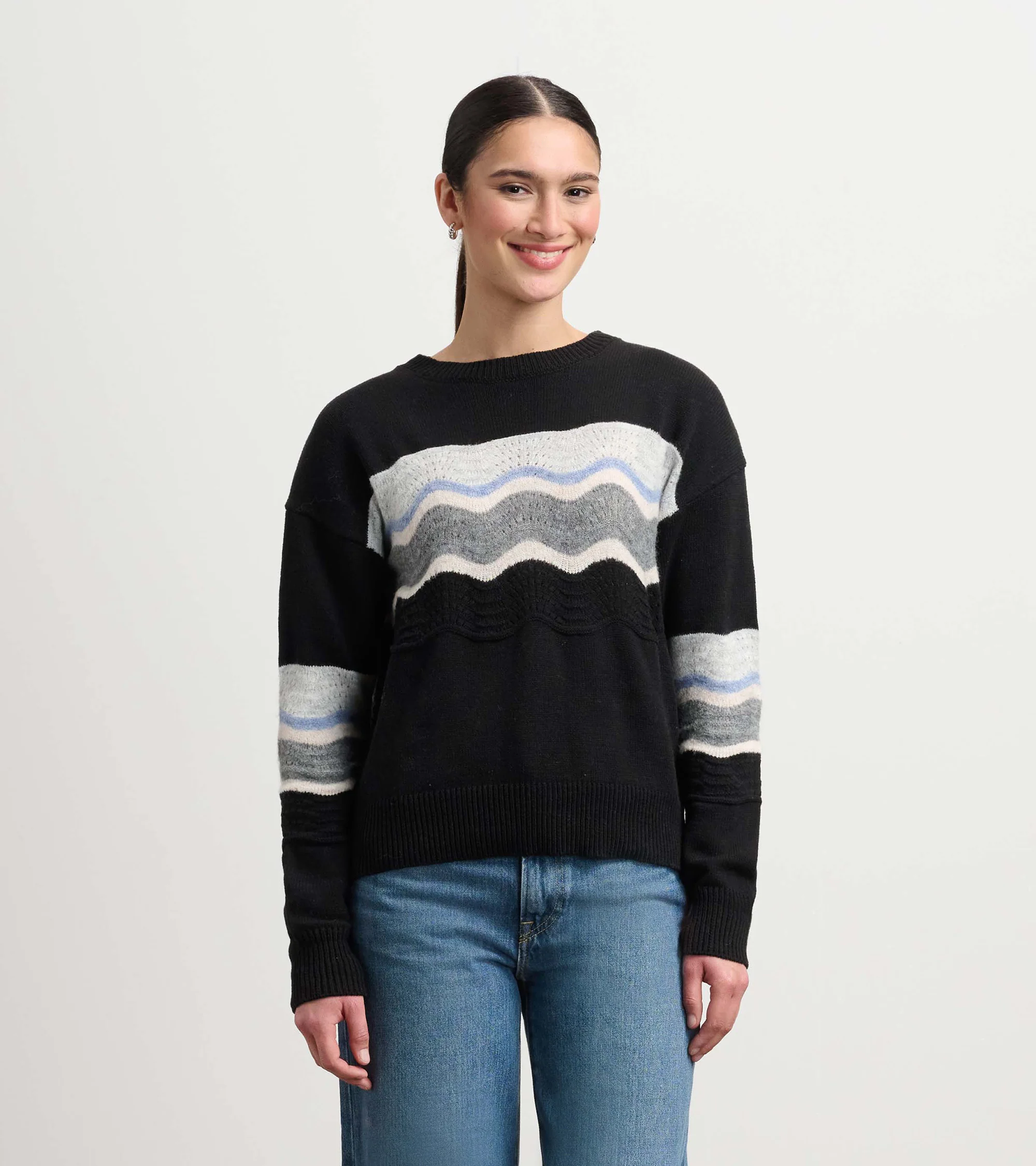 Pointelle Wave Sweater - Black
