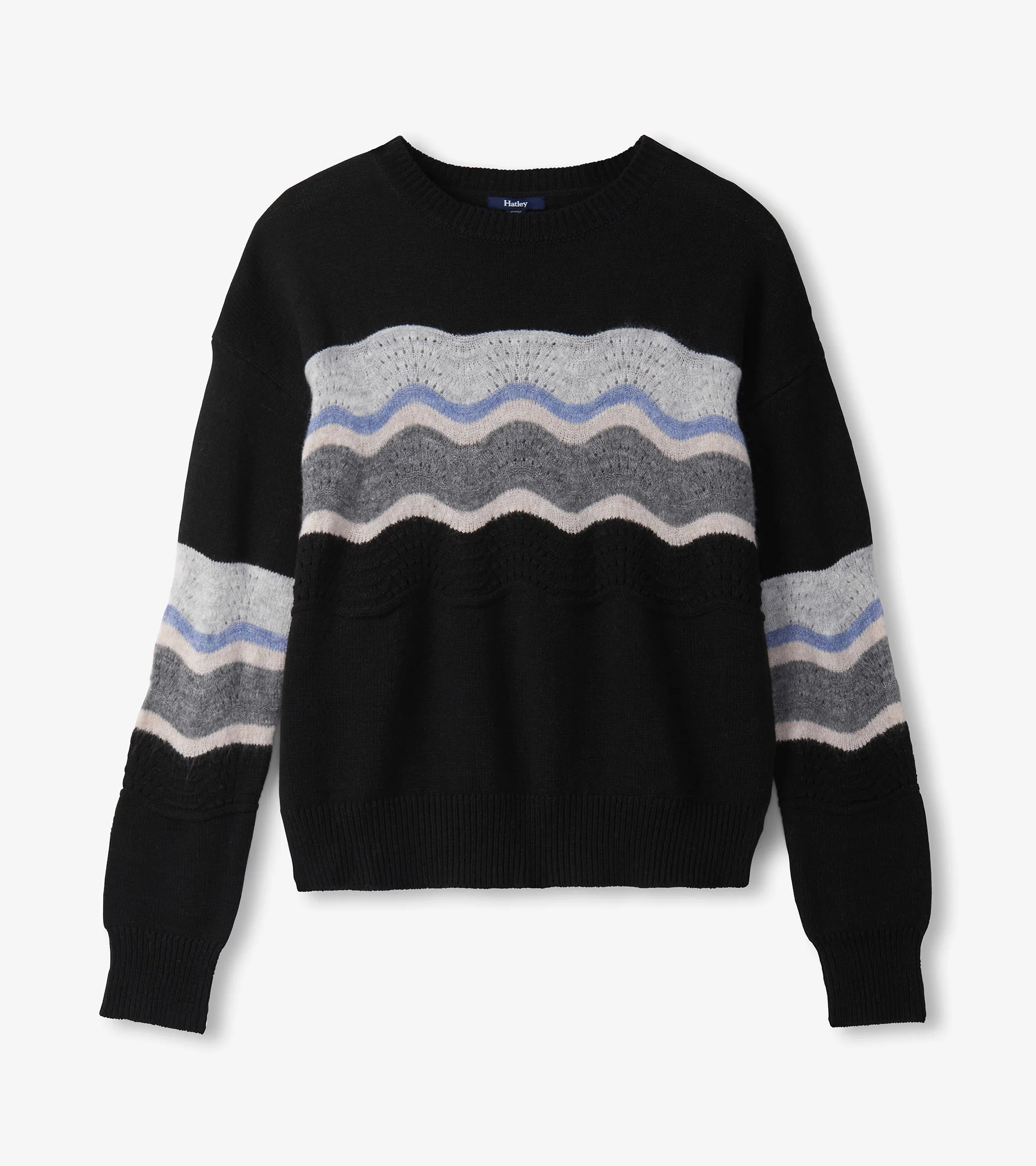 Pointelle Wave Sweater - Black - Image 2