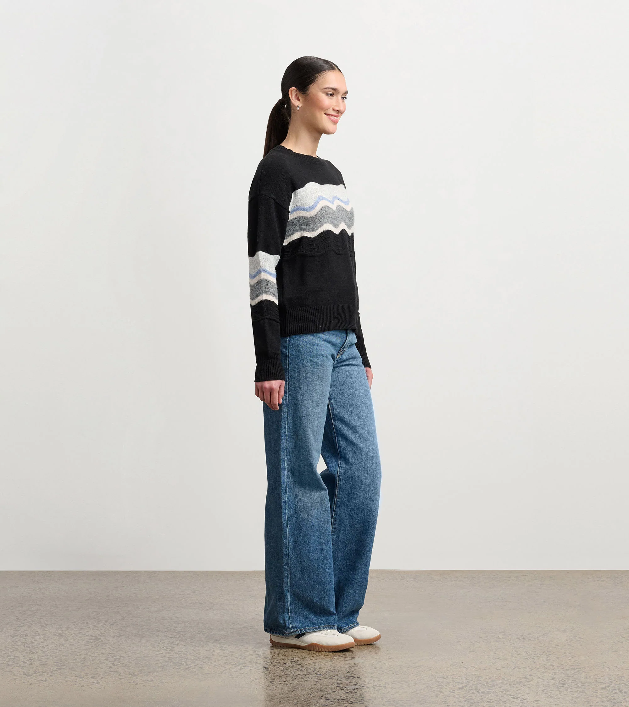 Pointelle Wave Sweater - Black - Image 3