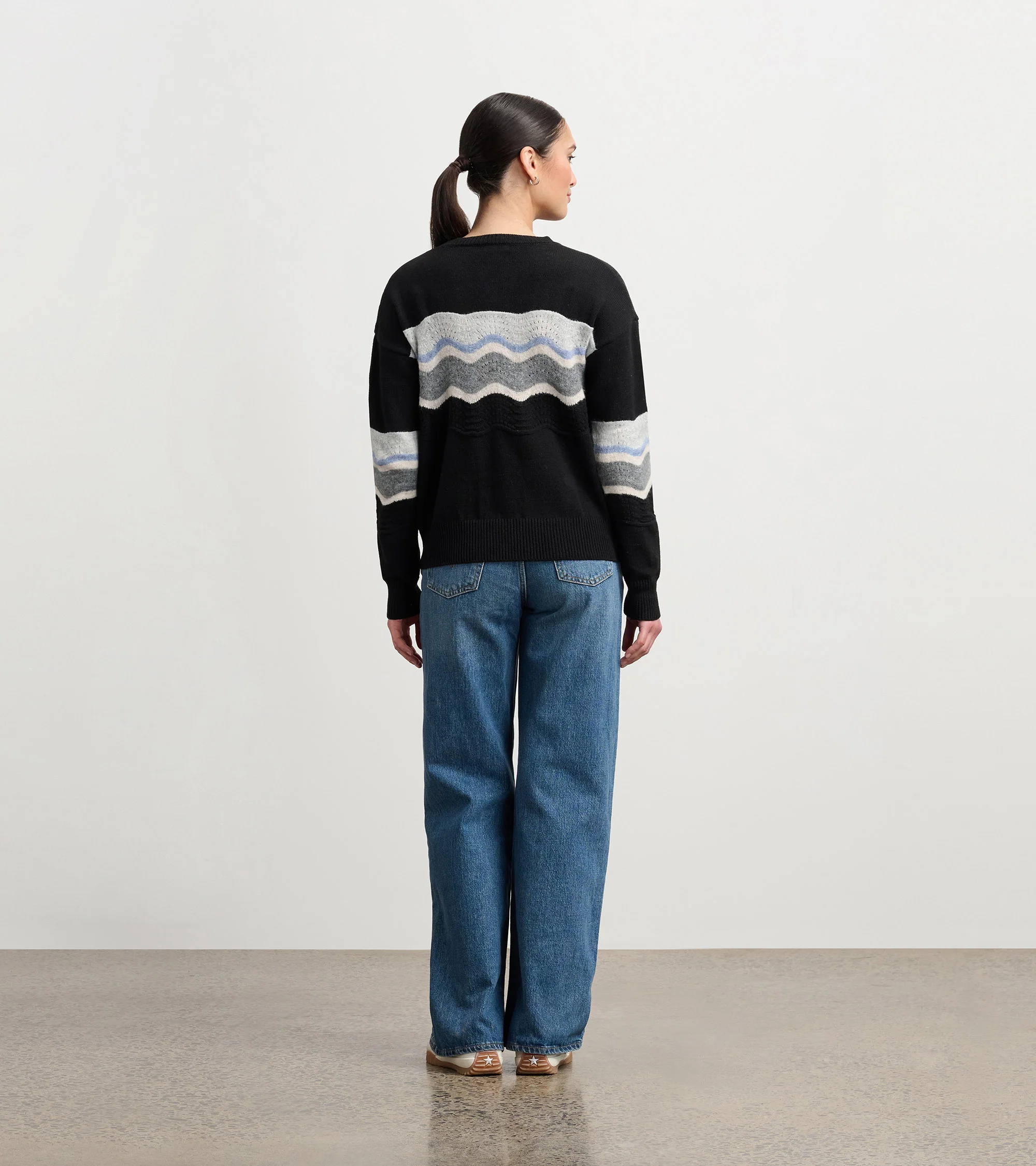 Pointelle Wave Sweater - Black - Image 4