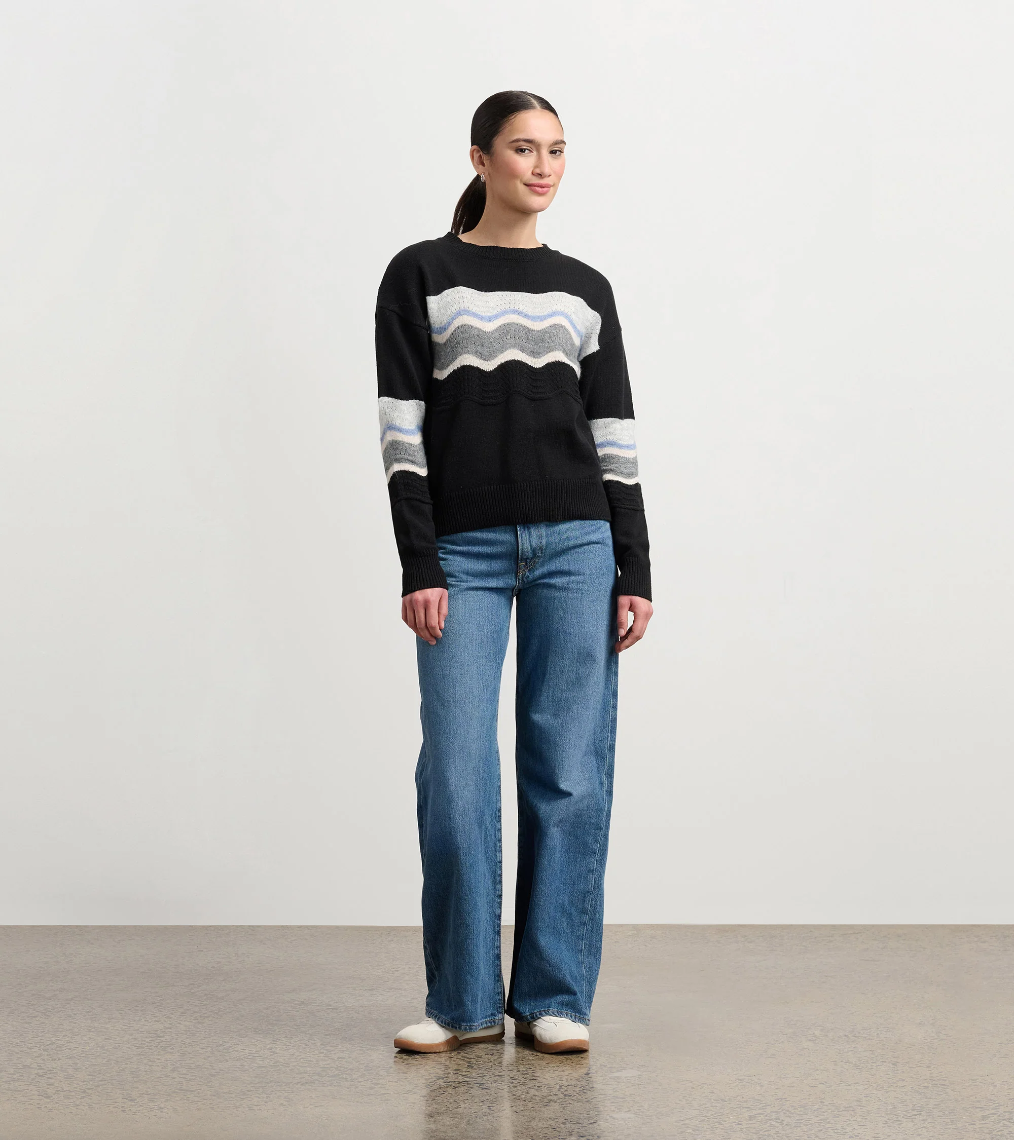 Pointelle Wave Sweater - Black - Image 6