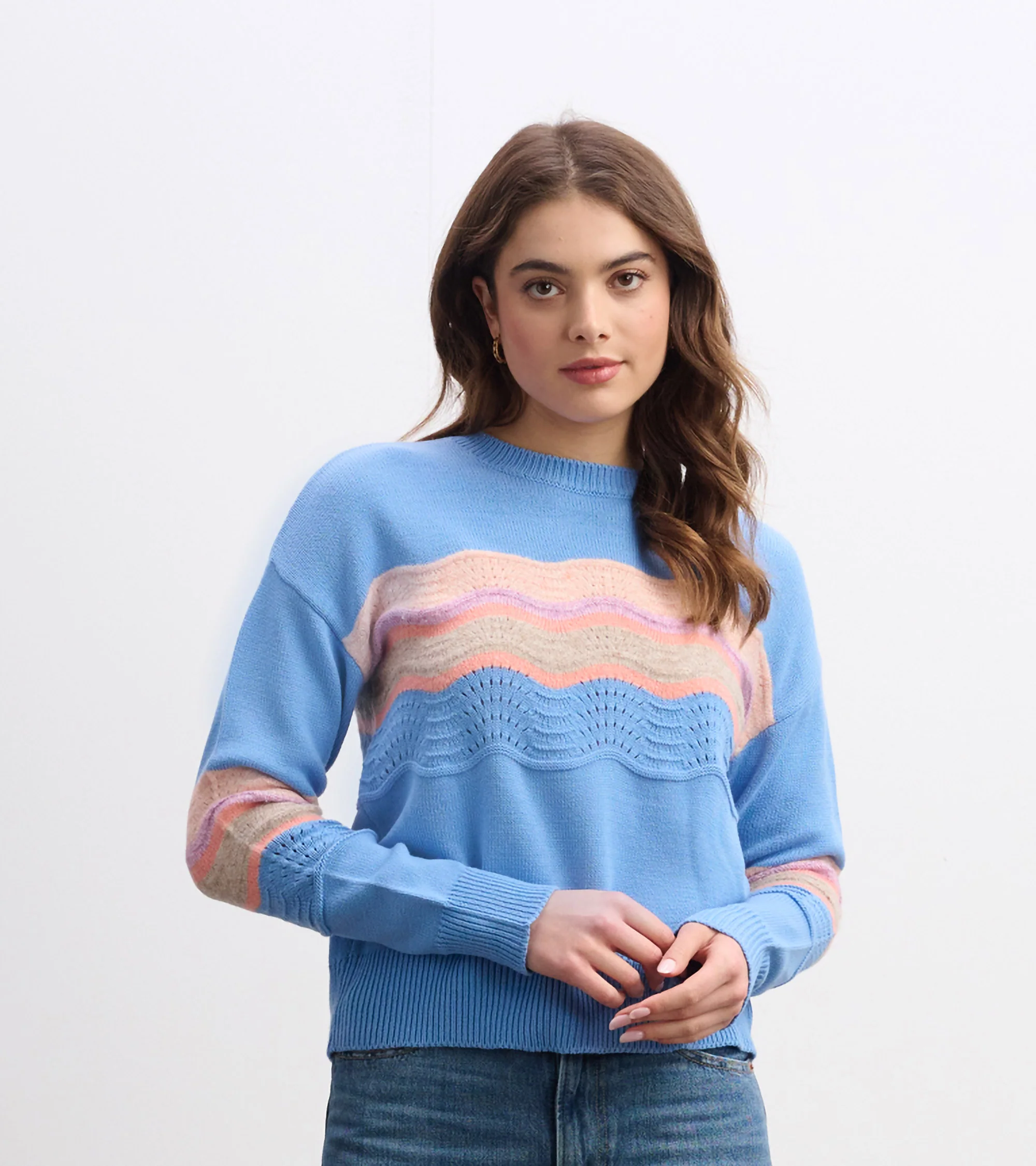 Pointelle Wave Sweater - Sky Blue Ripple