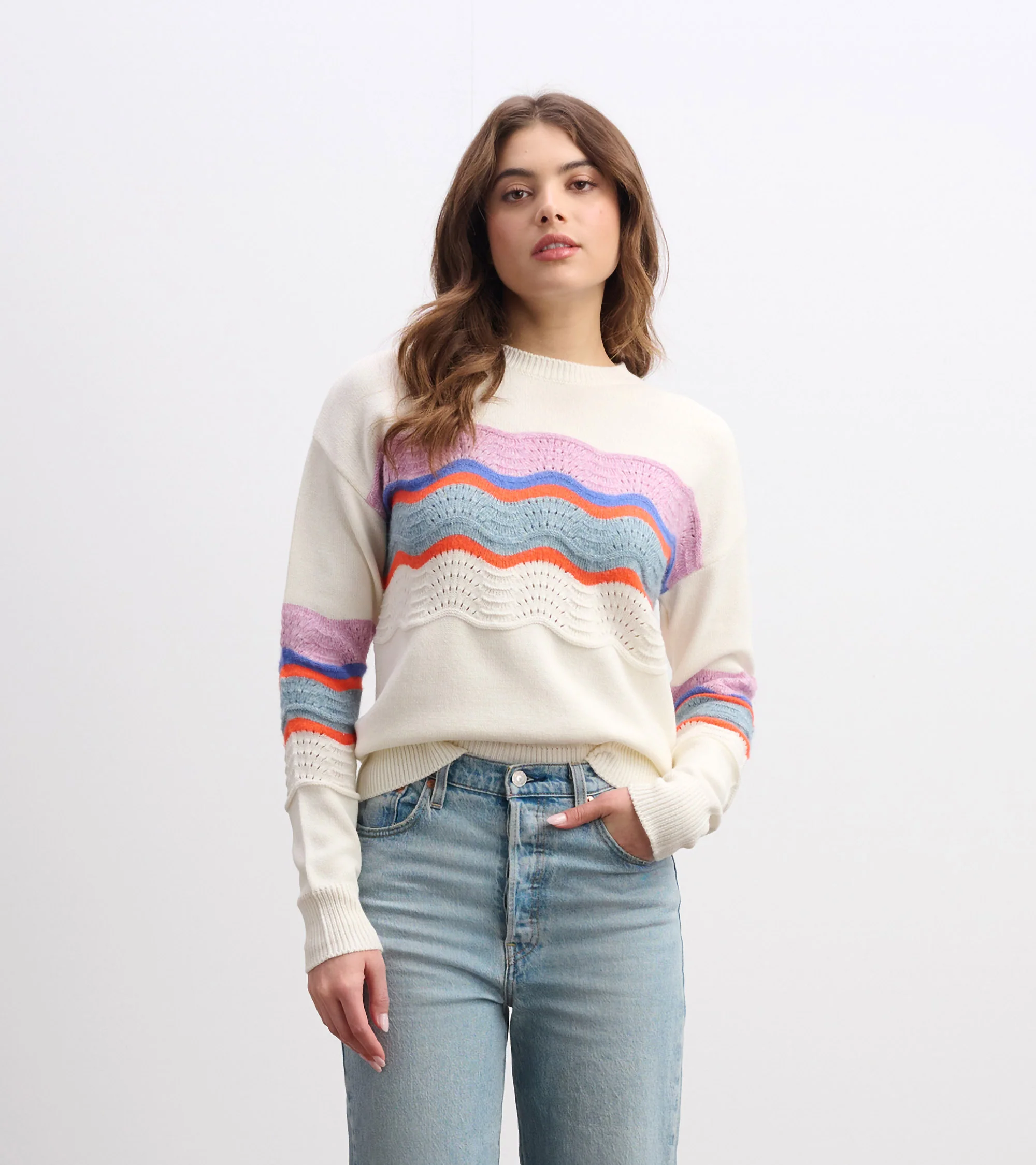 Pointelle Wave Sweater - Summer Sky Ripple