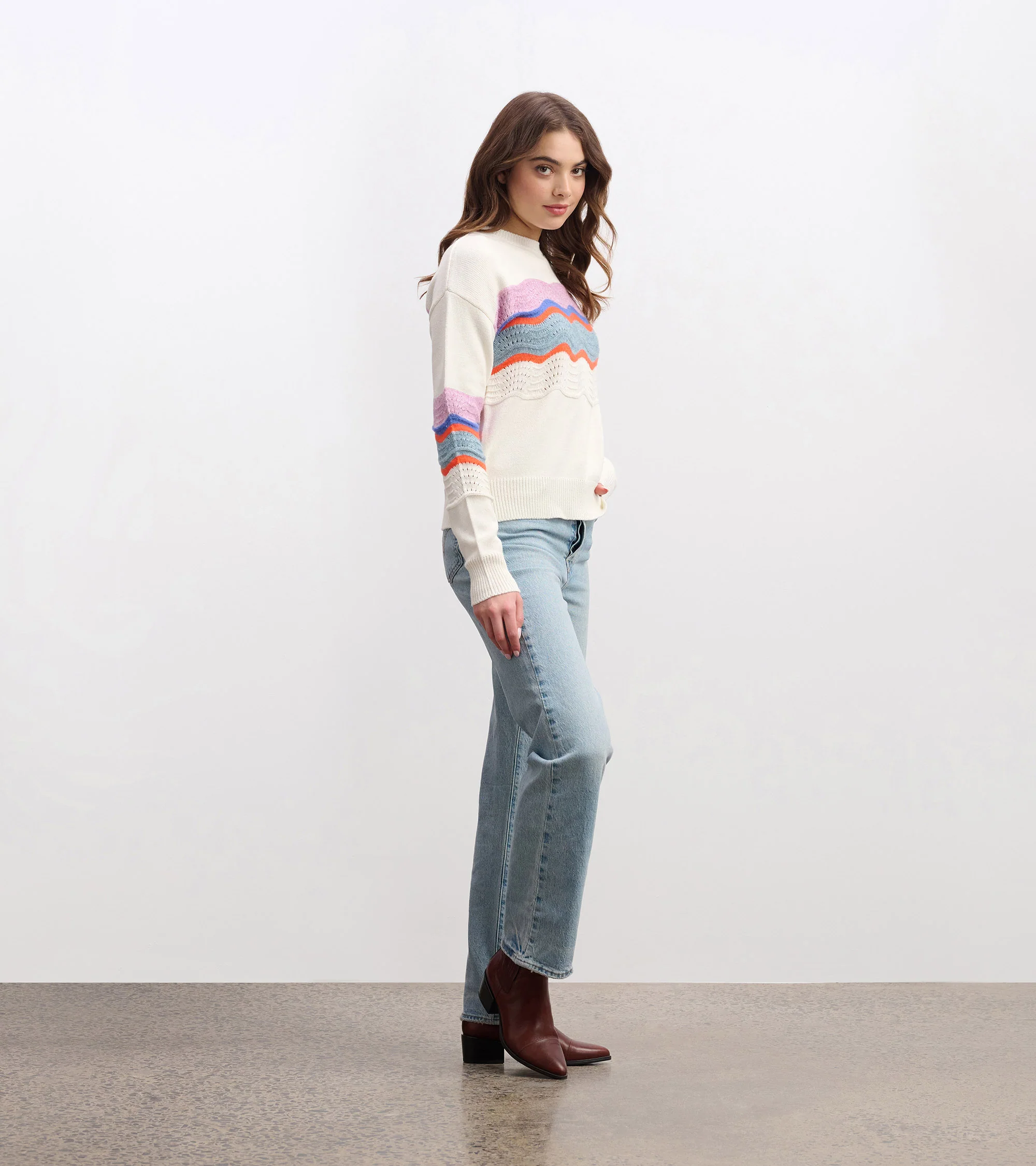 Pointelle Wave Sweater - Summer Sky Ripple - Image 3