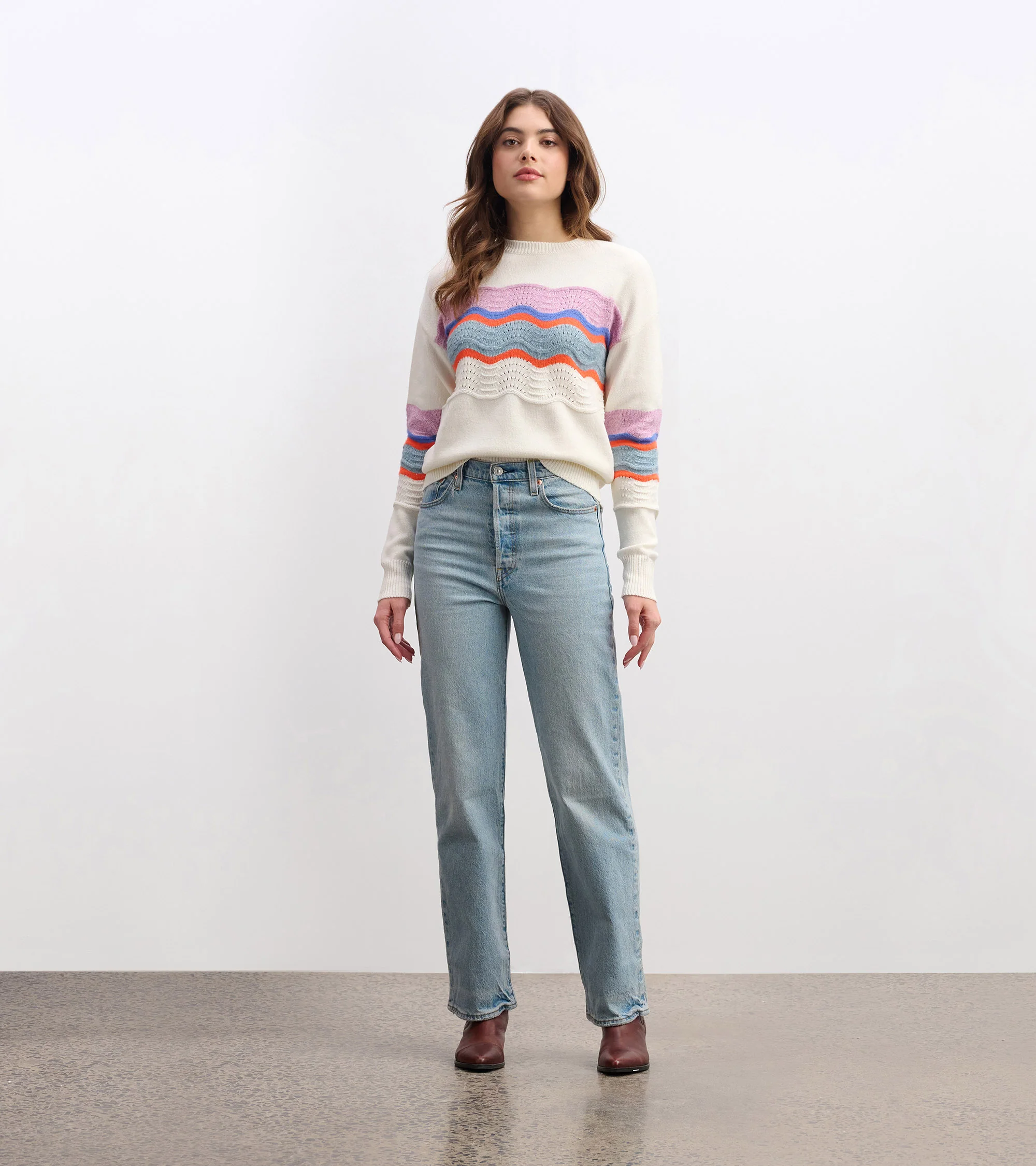 Pointelle Wave Sweater - Summer Sky Ripple - Image 5