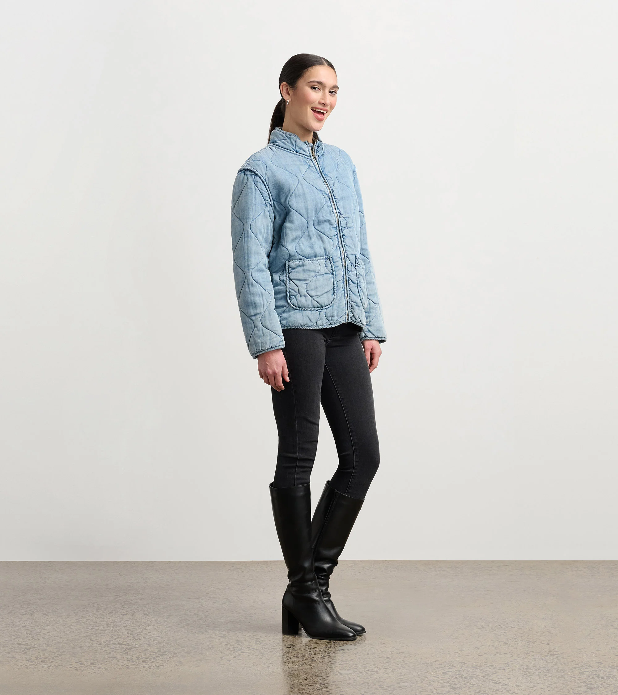 Quilted Tencel Jacket - Washed Blue - Image 3