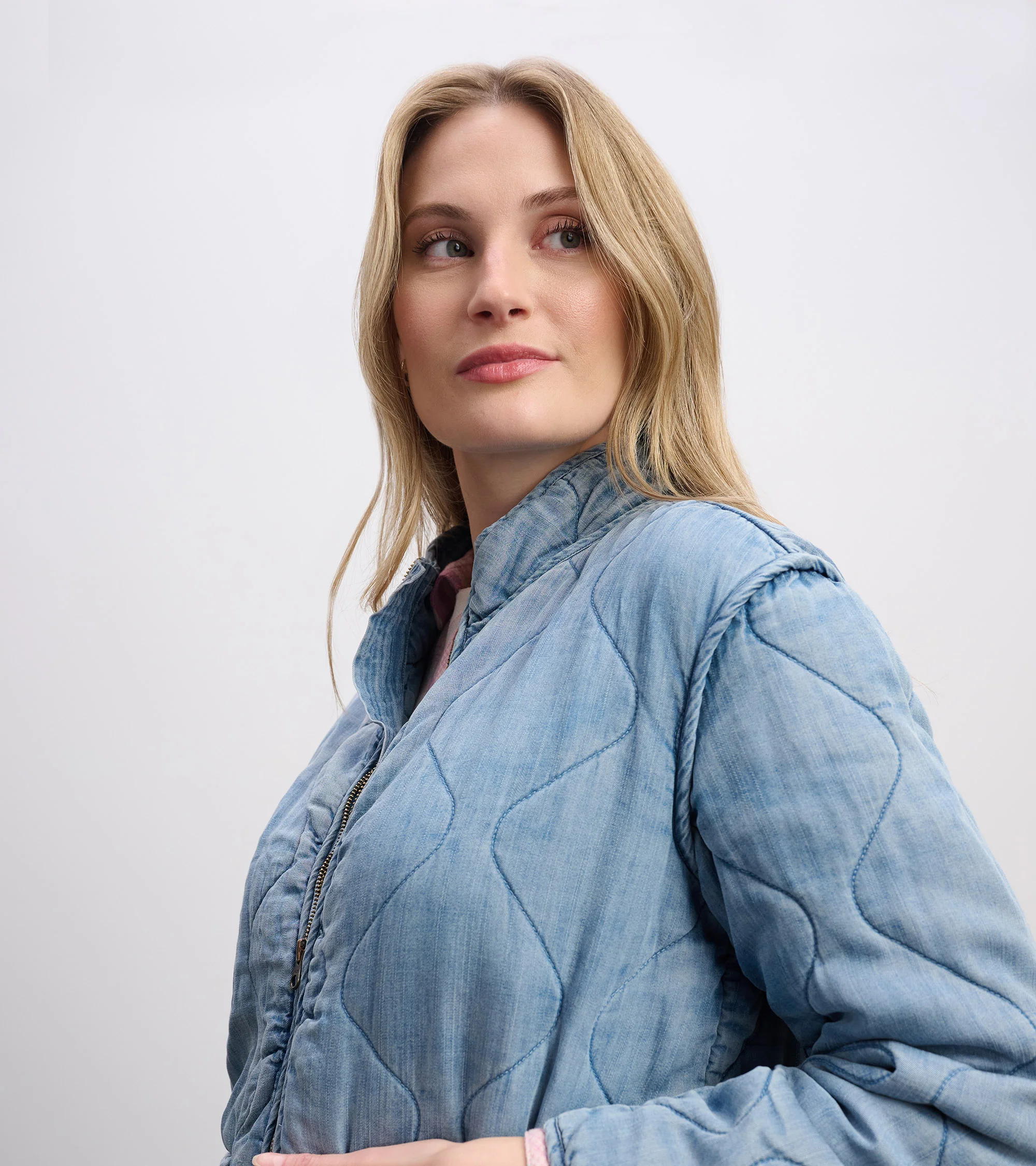 Quilted Tencel Jacket - Washed Blue - Image 5