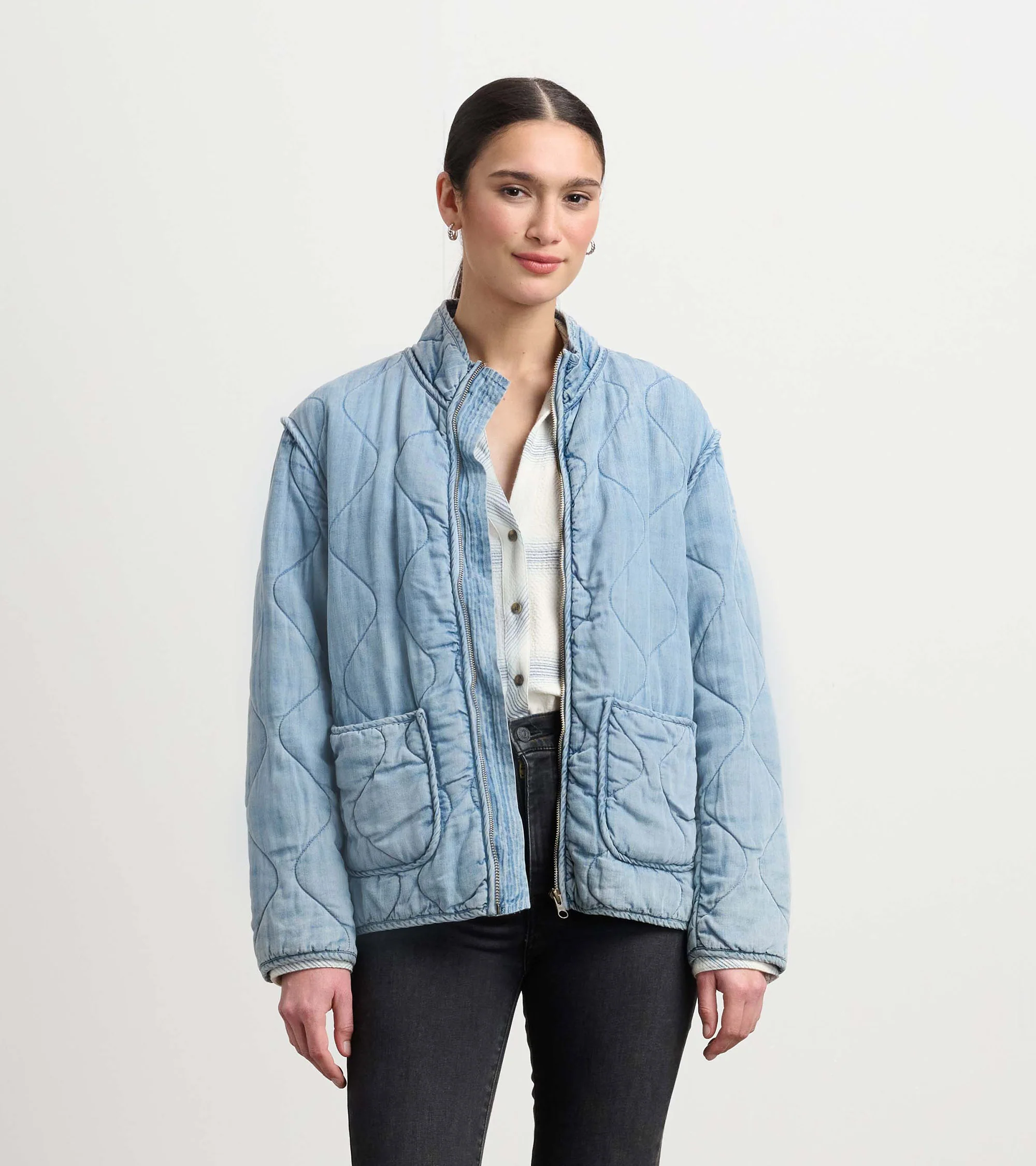 Quilted Tencel Jacket - Washed Blue - Image 6