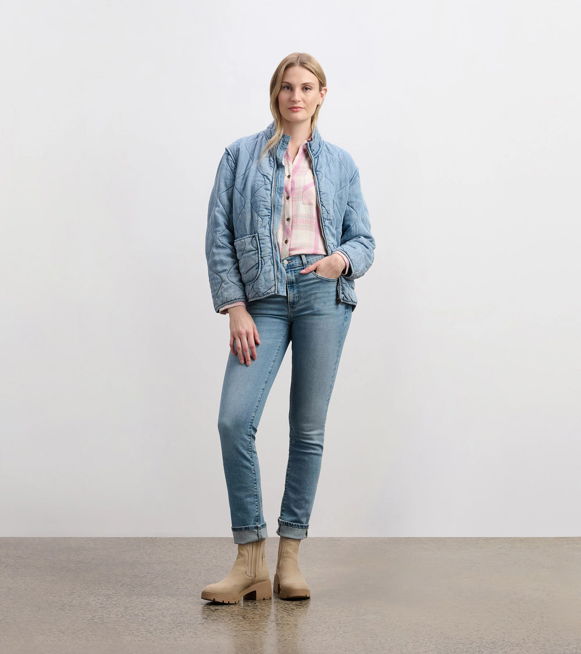 Quilted Tencel Jacket - Washed Blue - Image 8