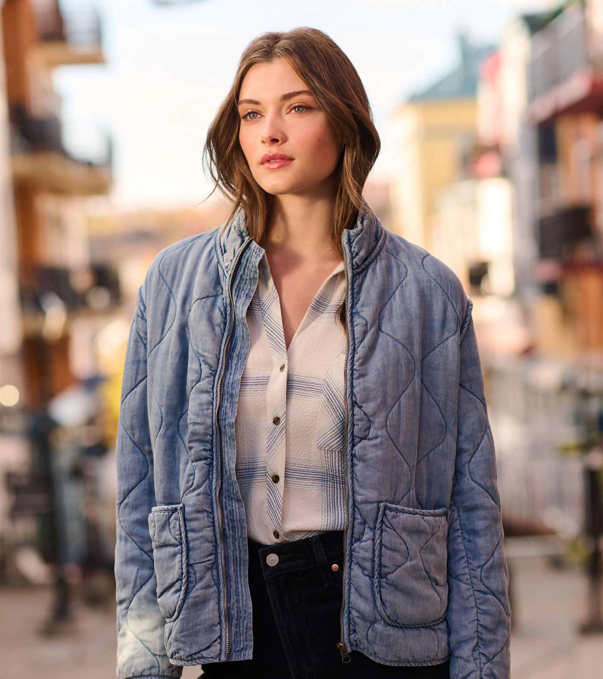 Quilted Tencel Jacket - Washed Blue - Image 9