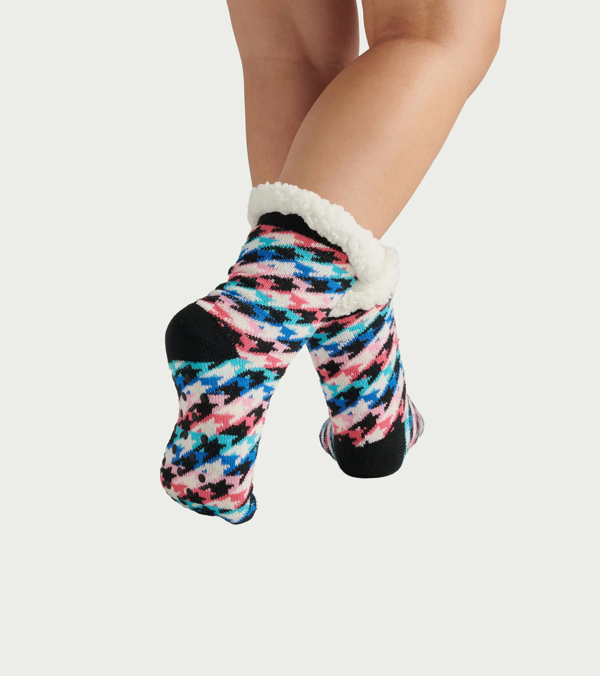 Rainbow Houndstooth Women's Sherpa Lined Cabin Sock - Image 3