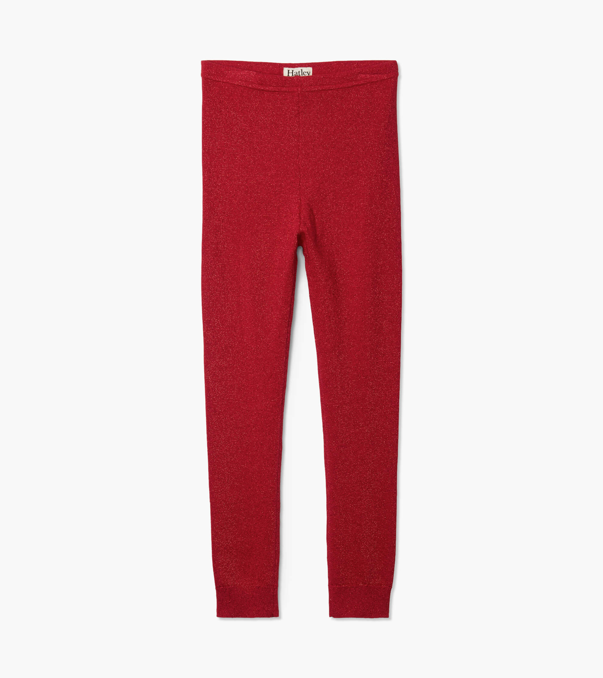 Girls Red Shimmer Knit Leggings - Image 2